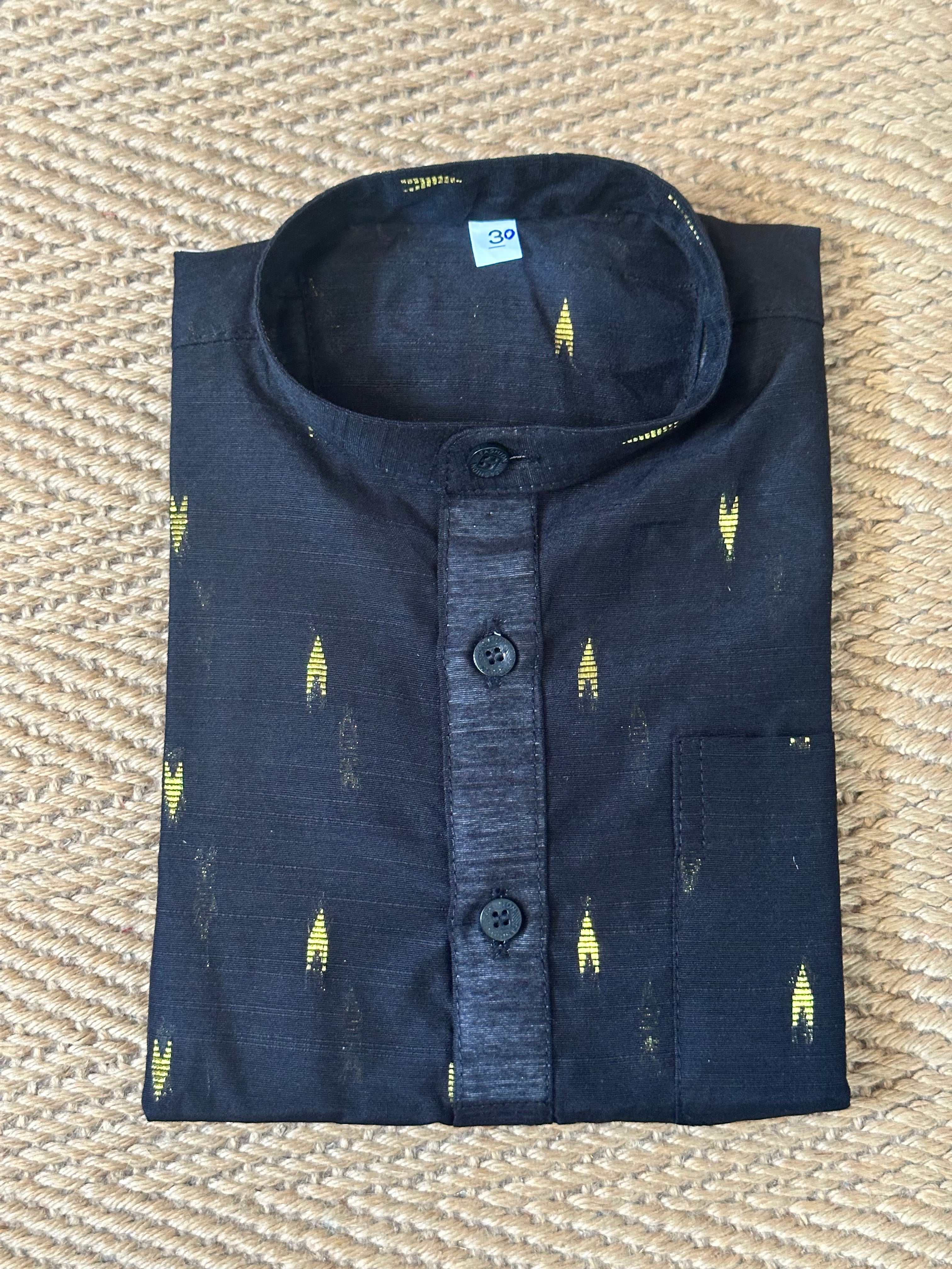 Black cotton silk short kurta