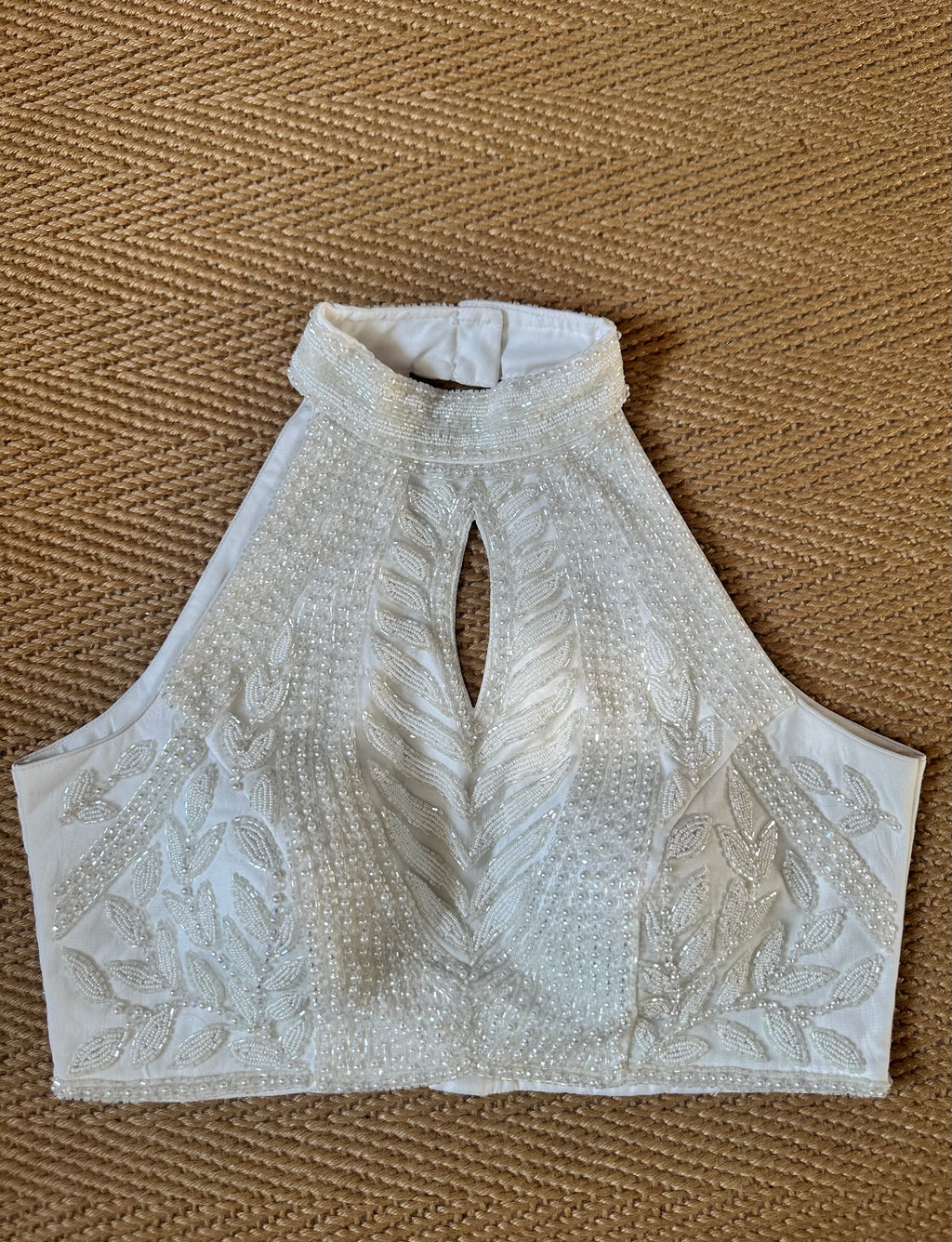 Off white designer blouse with bead work