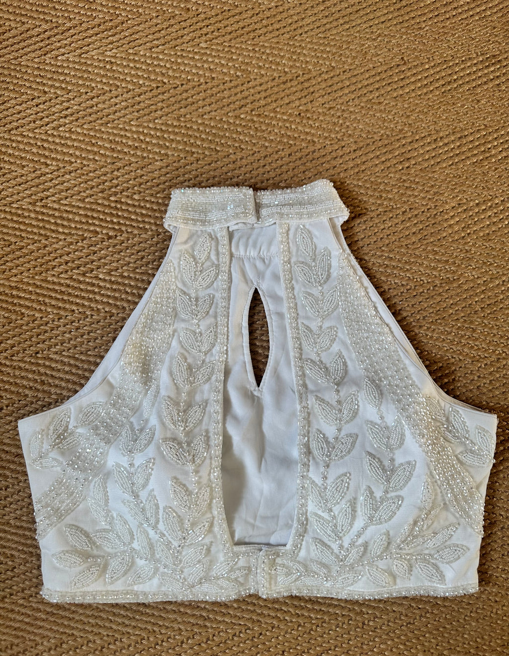 Off white designer blouse with bead work