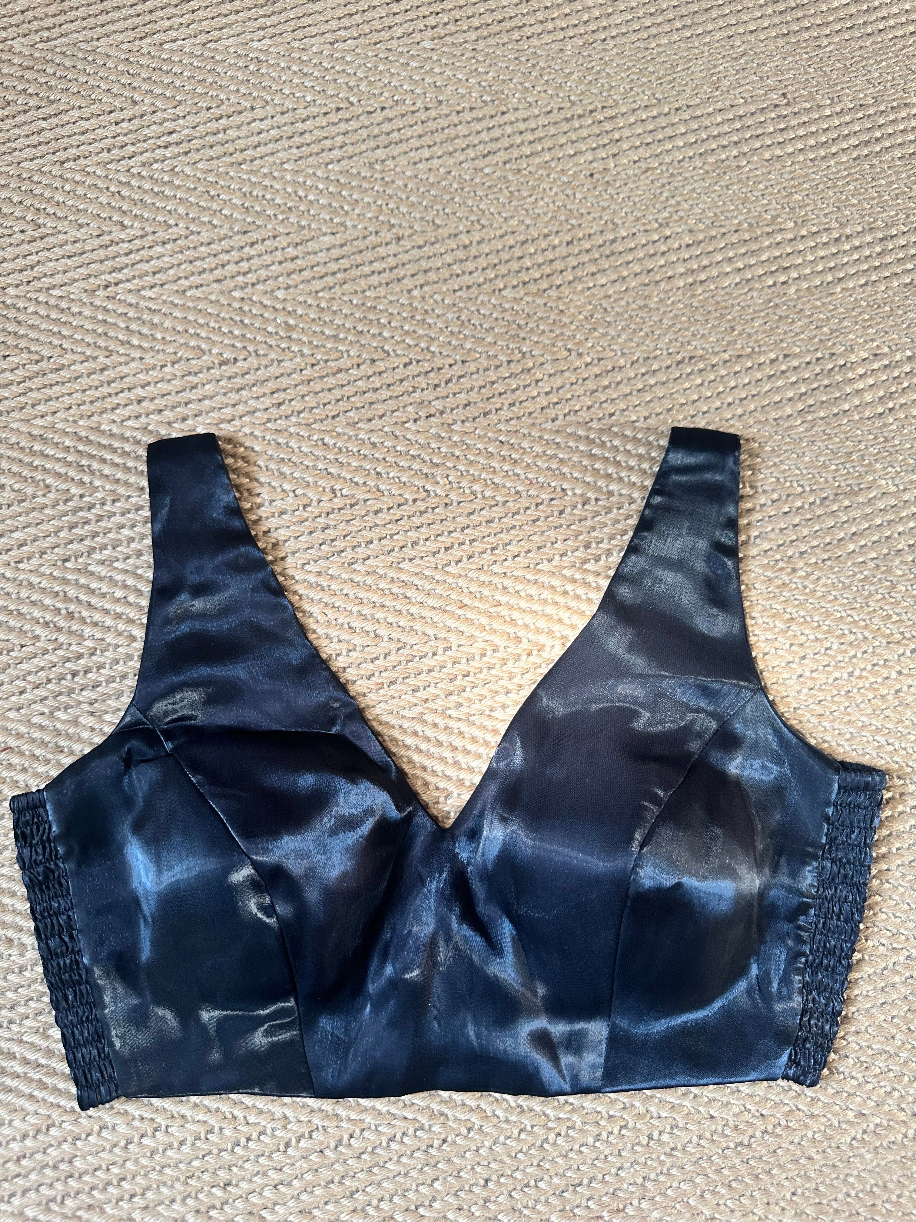 Black satin stilk adjustbale blouse