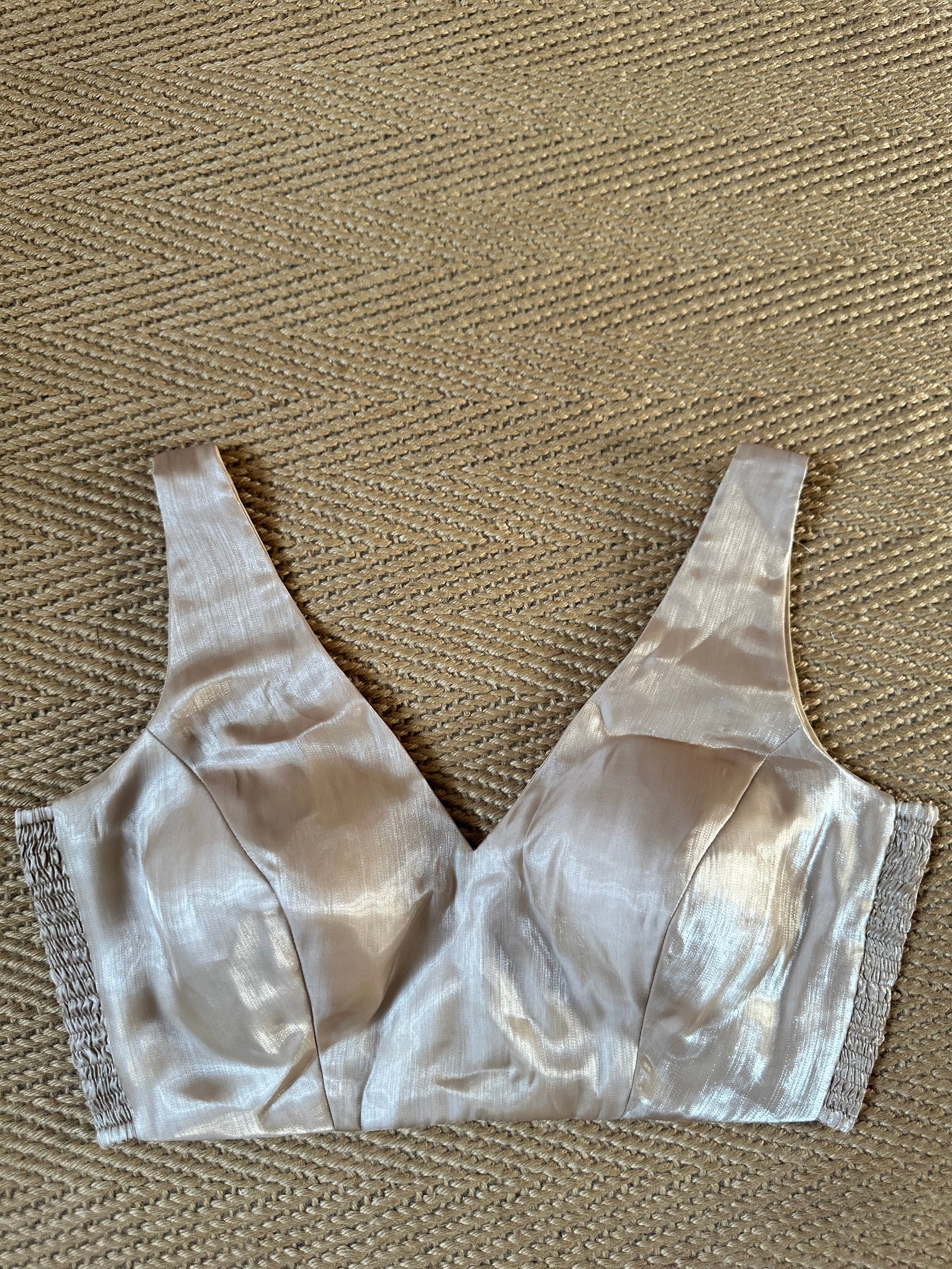 Cream satin stilk adjustbale blouse
