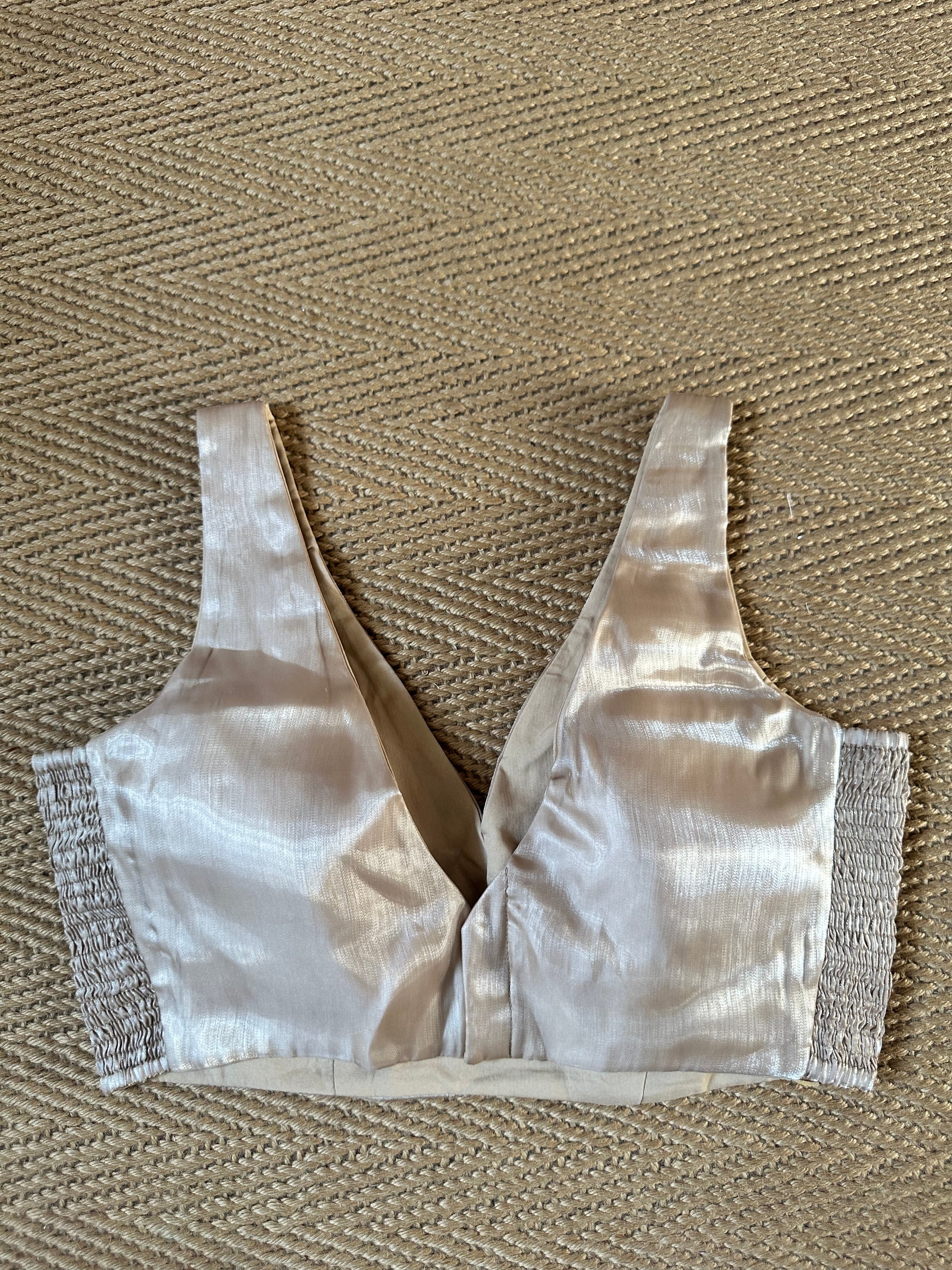 Cream satin stilk adjustbale blouse
