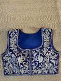 Blue designer velvet sleeveless blouse