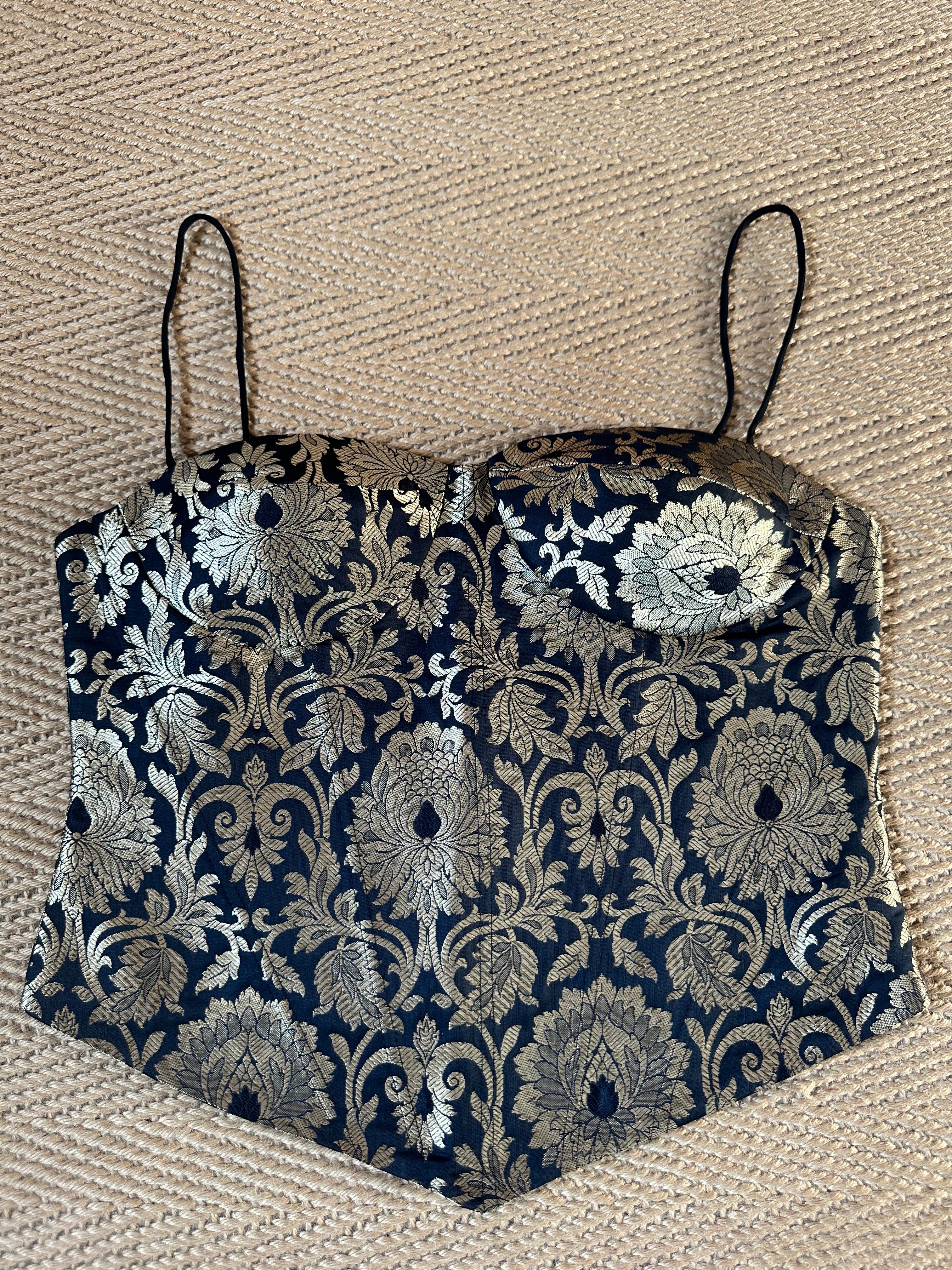 Black banarsi brocade corset
