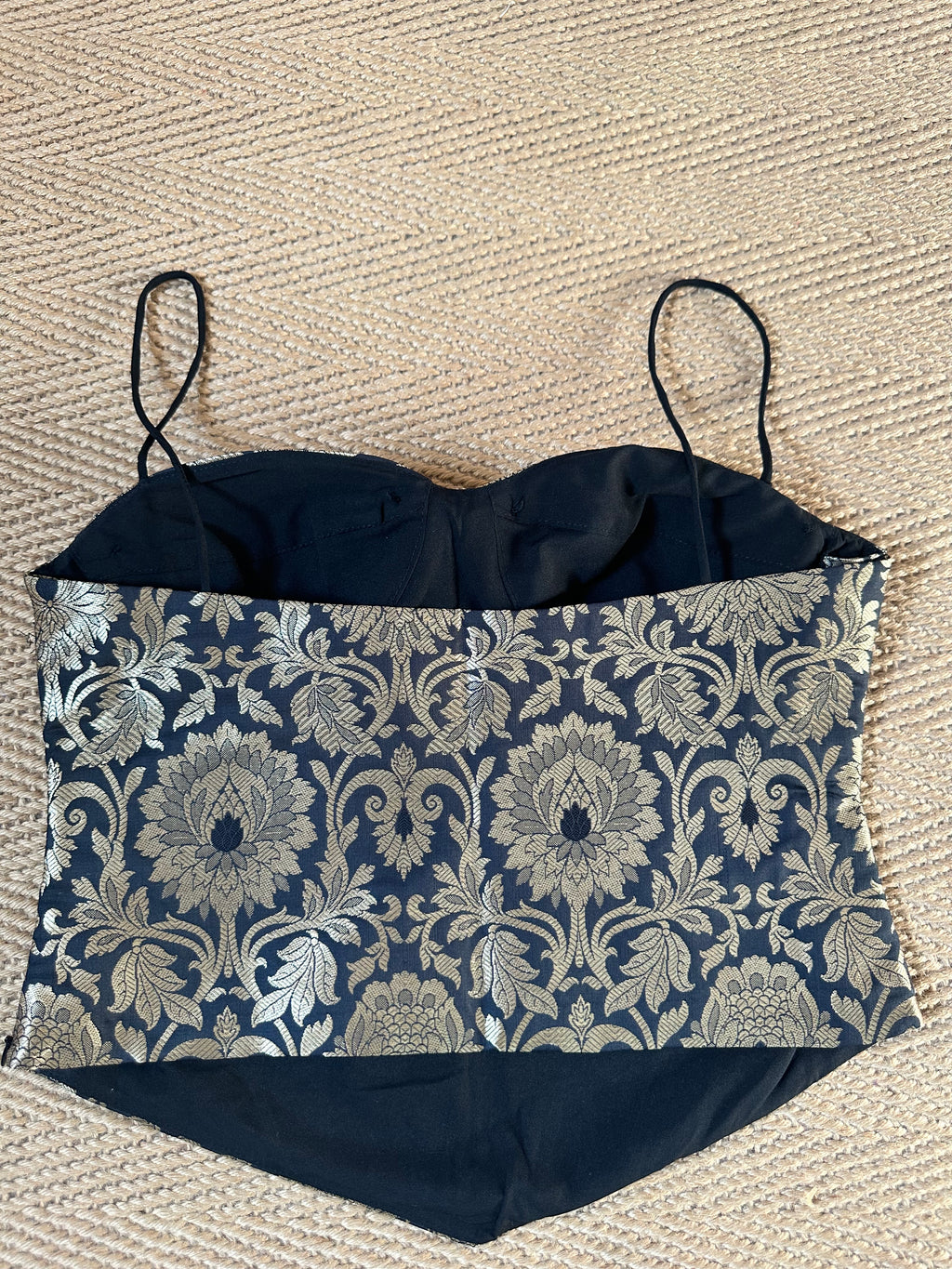 Black banarsi brocade corset