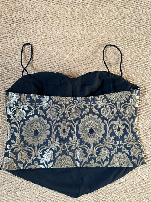 Black banarsi brocade corset