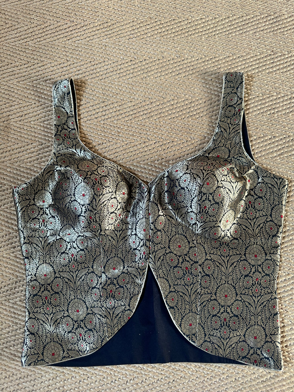 Black banarsi brocade long top