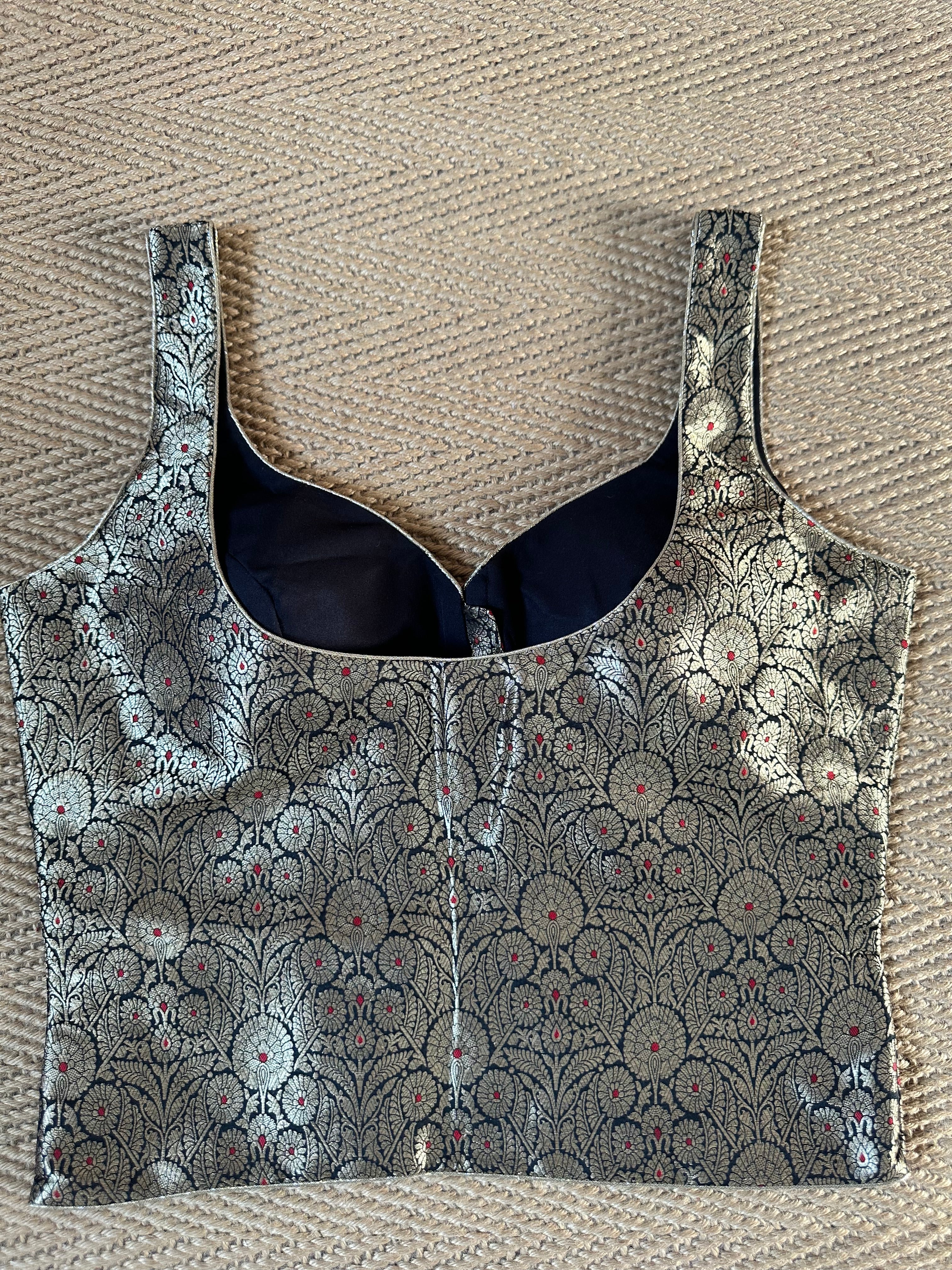 Black banarsi brocade long top