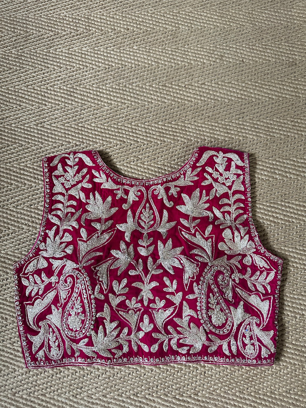 Pink designer velvet sleeveless blouse