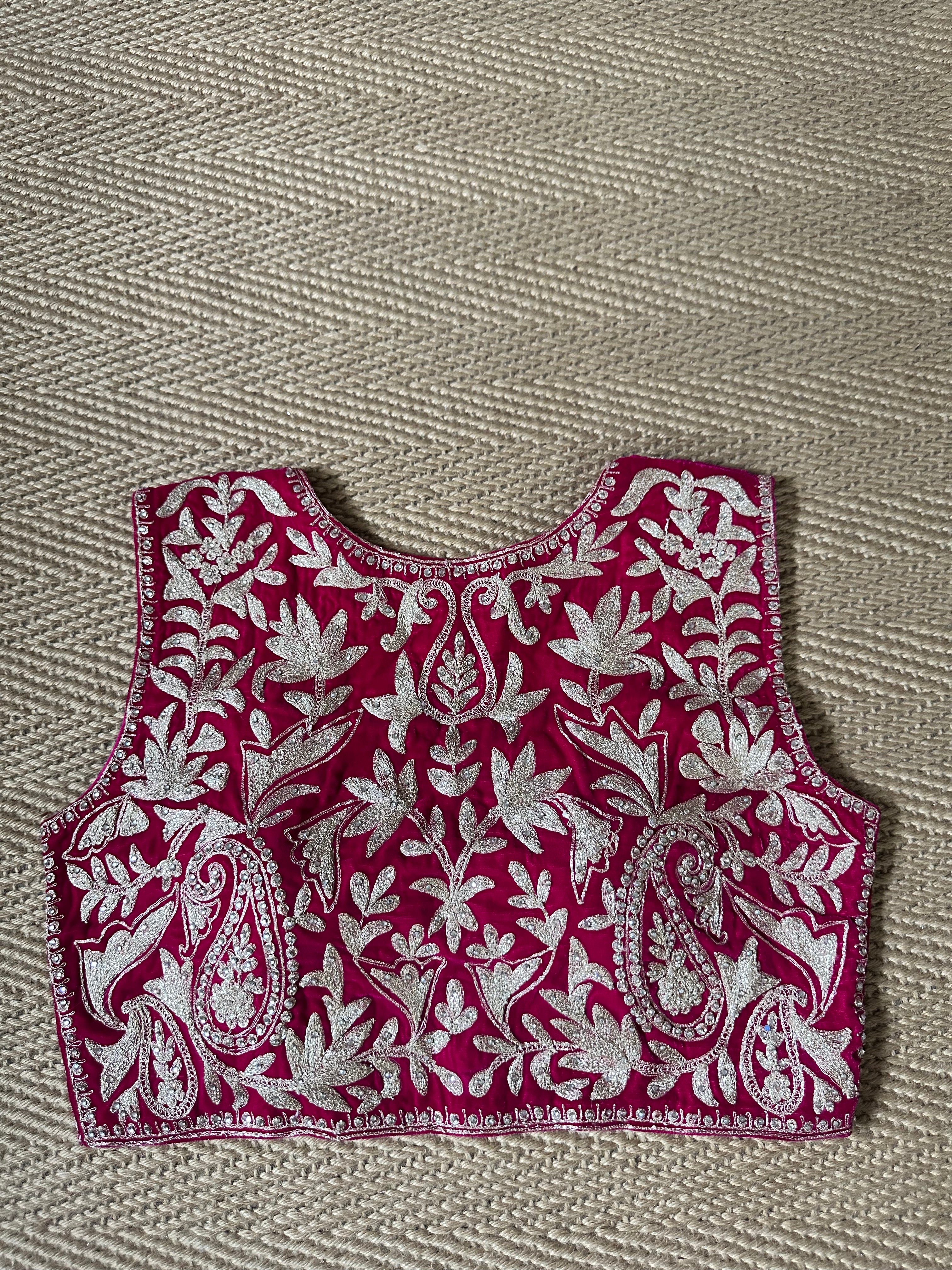 Pink designer velvet sleeveless blouse