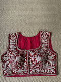 Red designer velvet sleeveless blouse