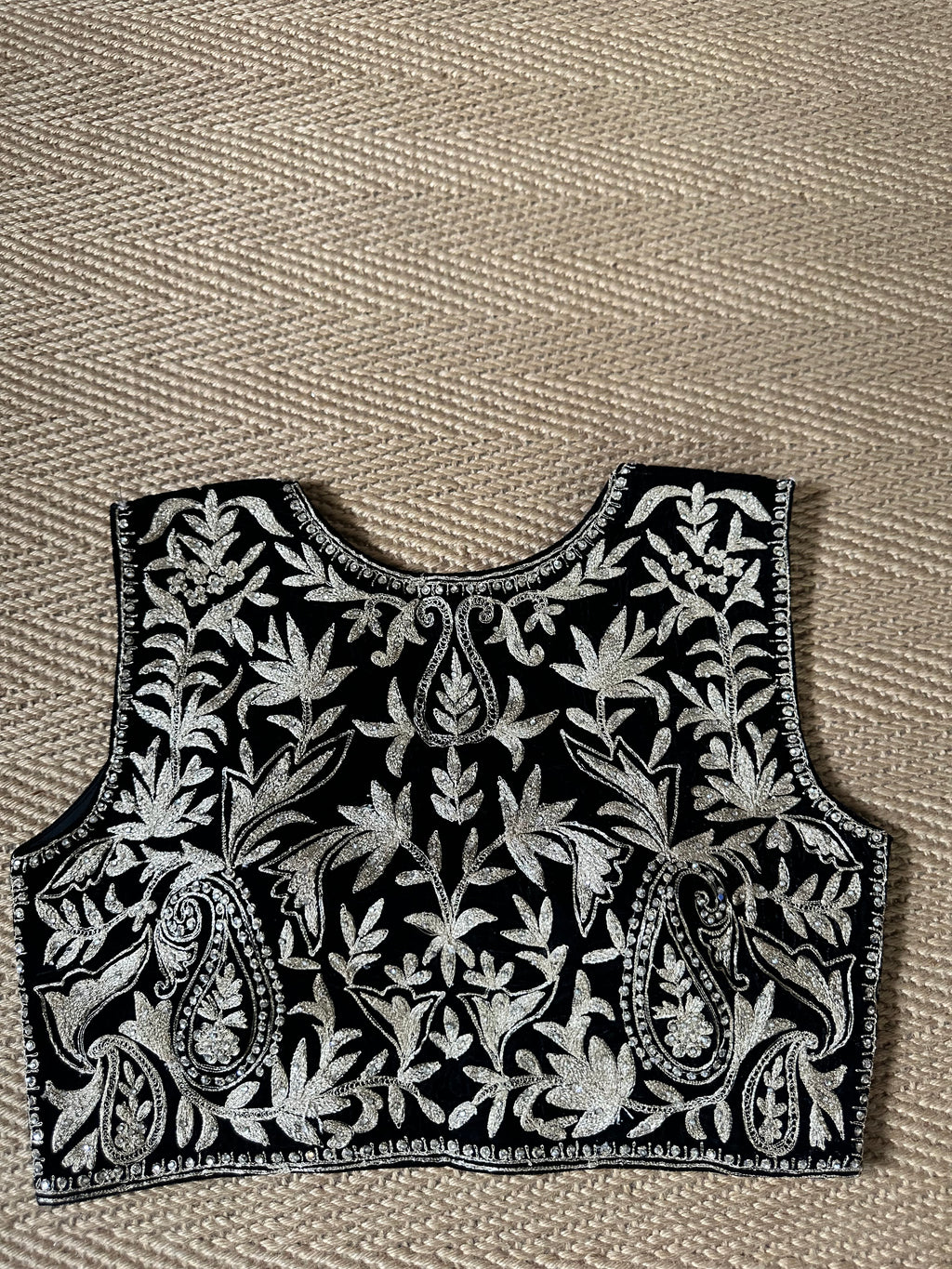 Black designer velvet sleeveless blouse