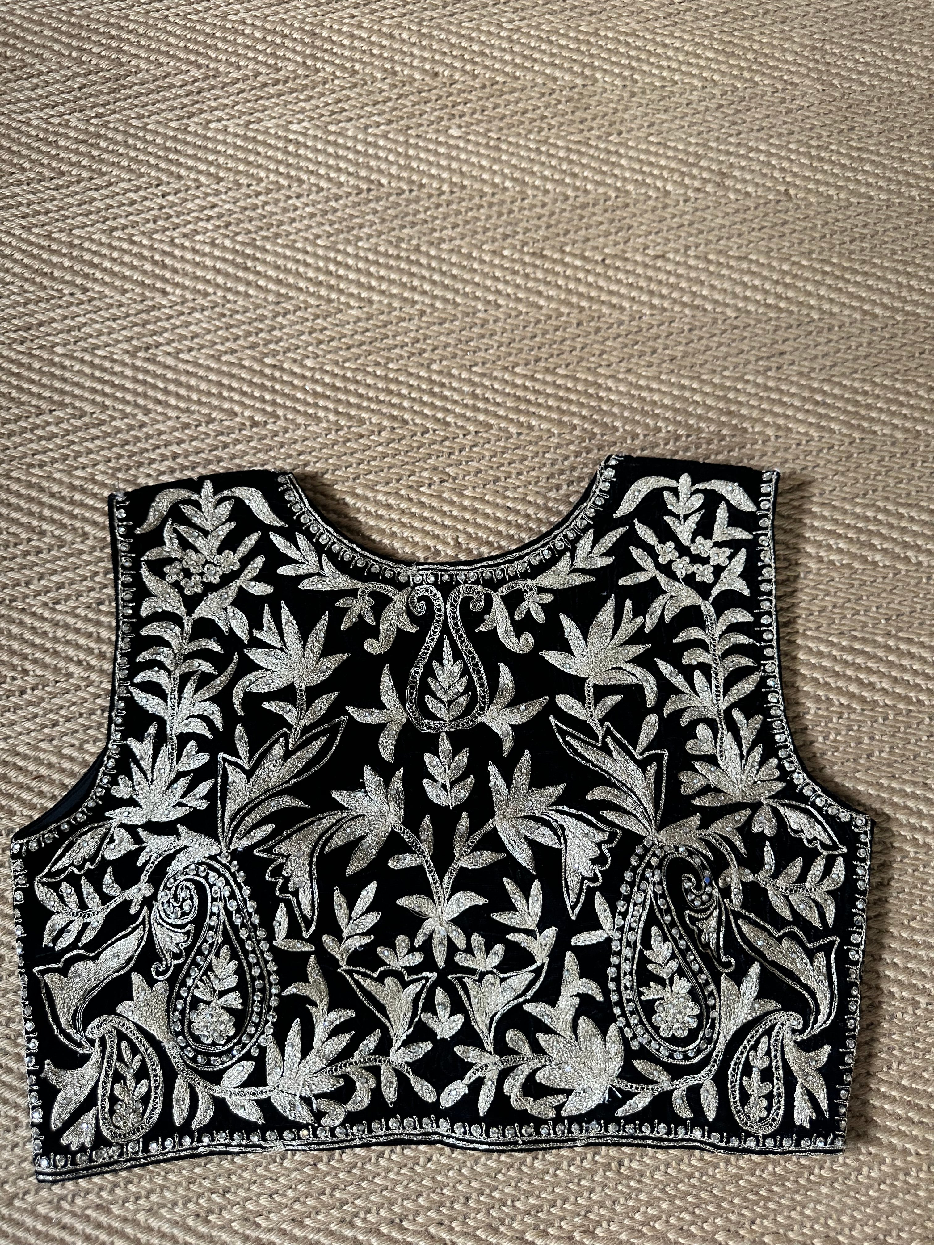 Black designer velvet sleeveless blouse