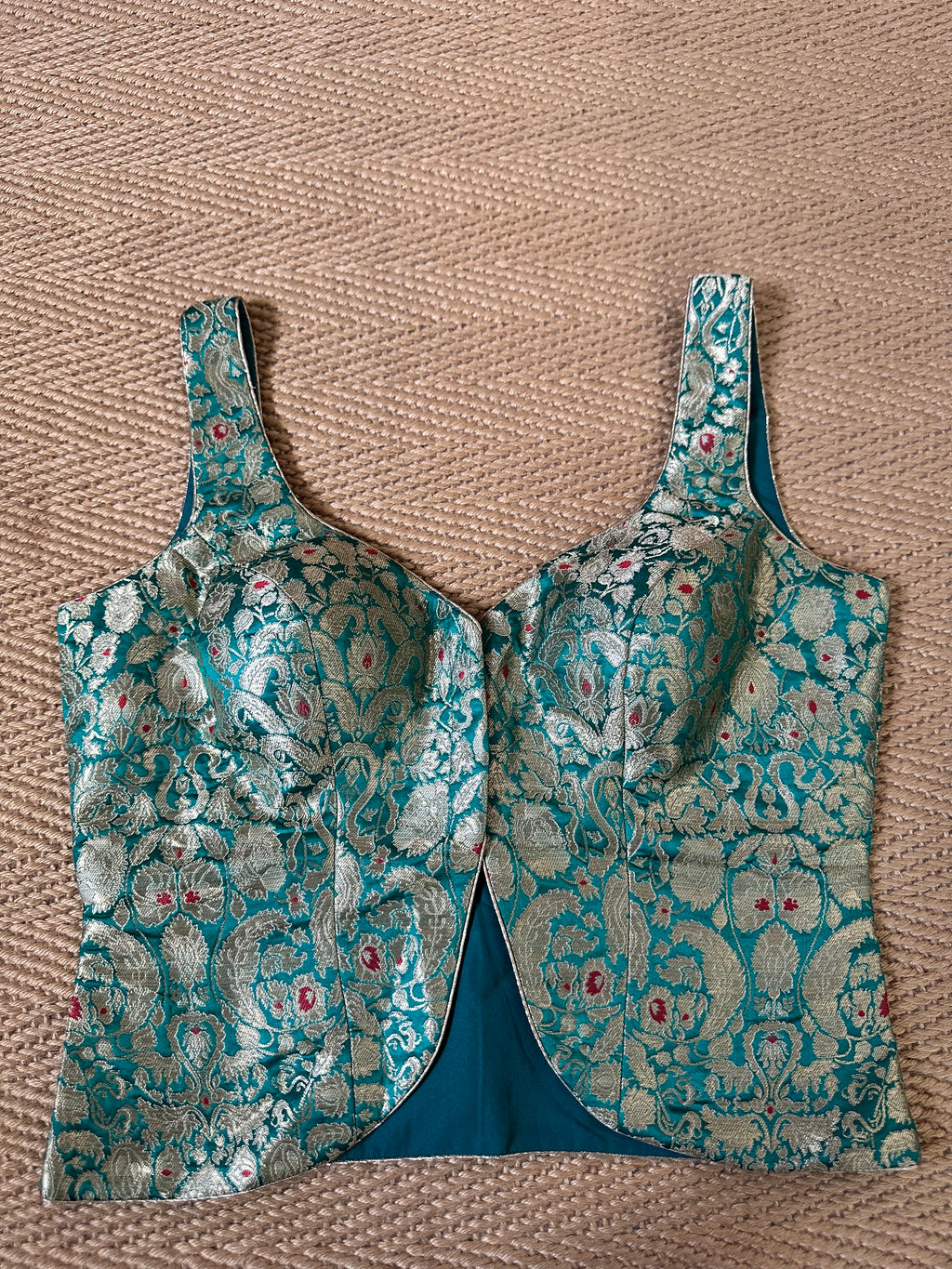Green banarsi brocade long top