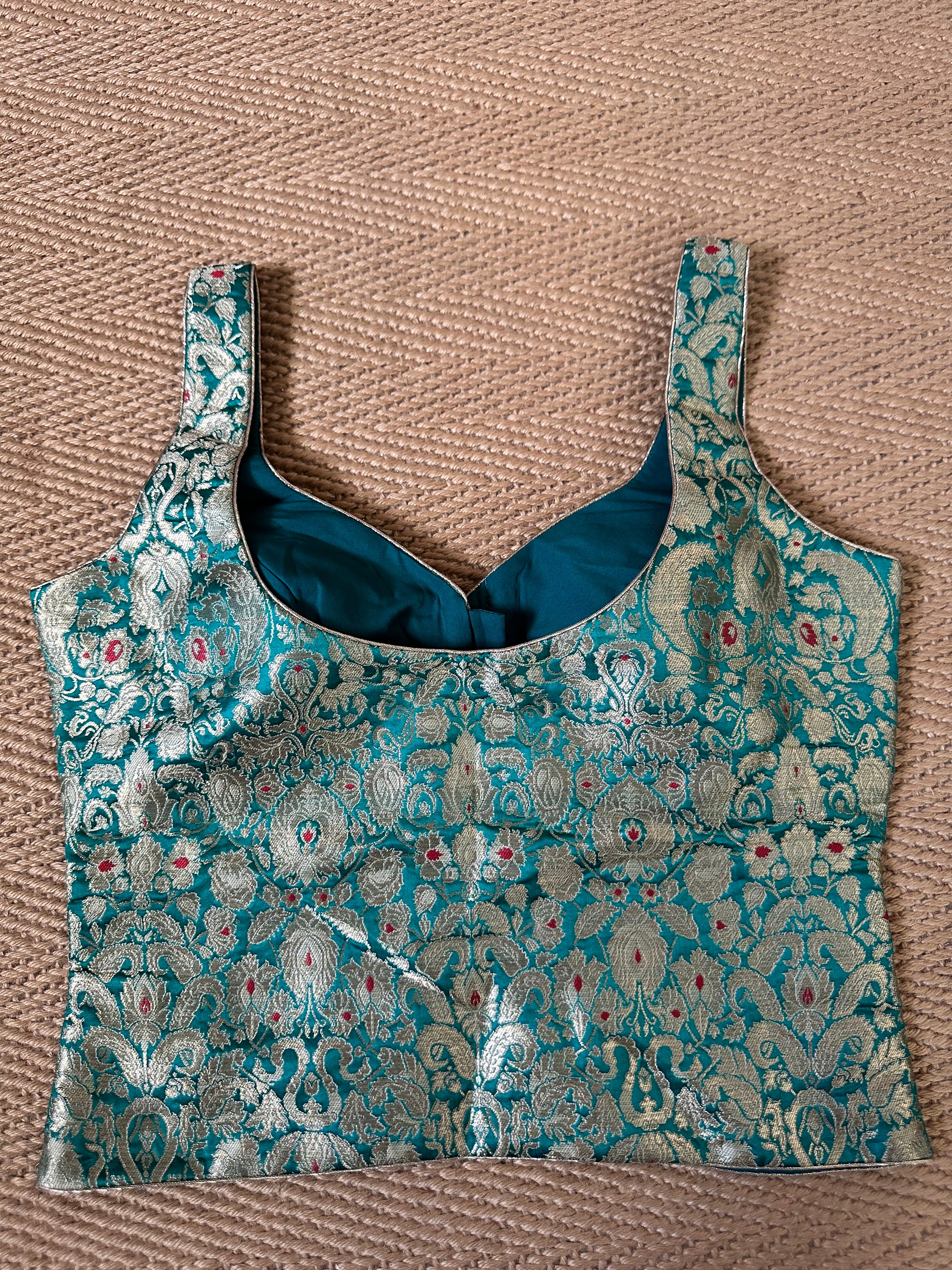 Green banarsi brocade long top