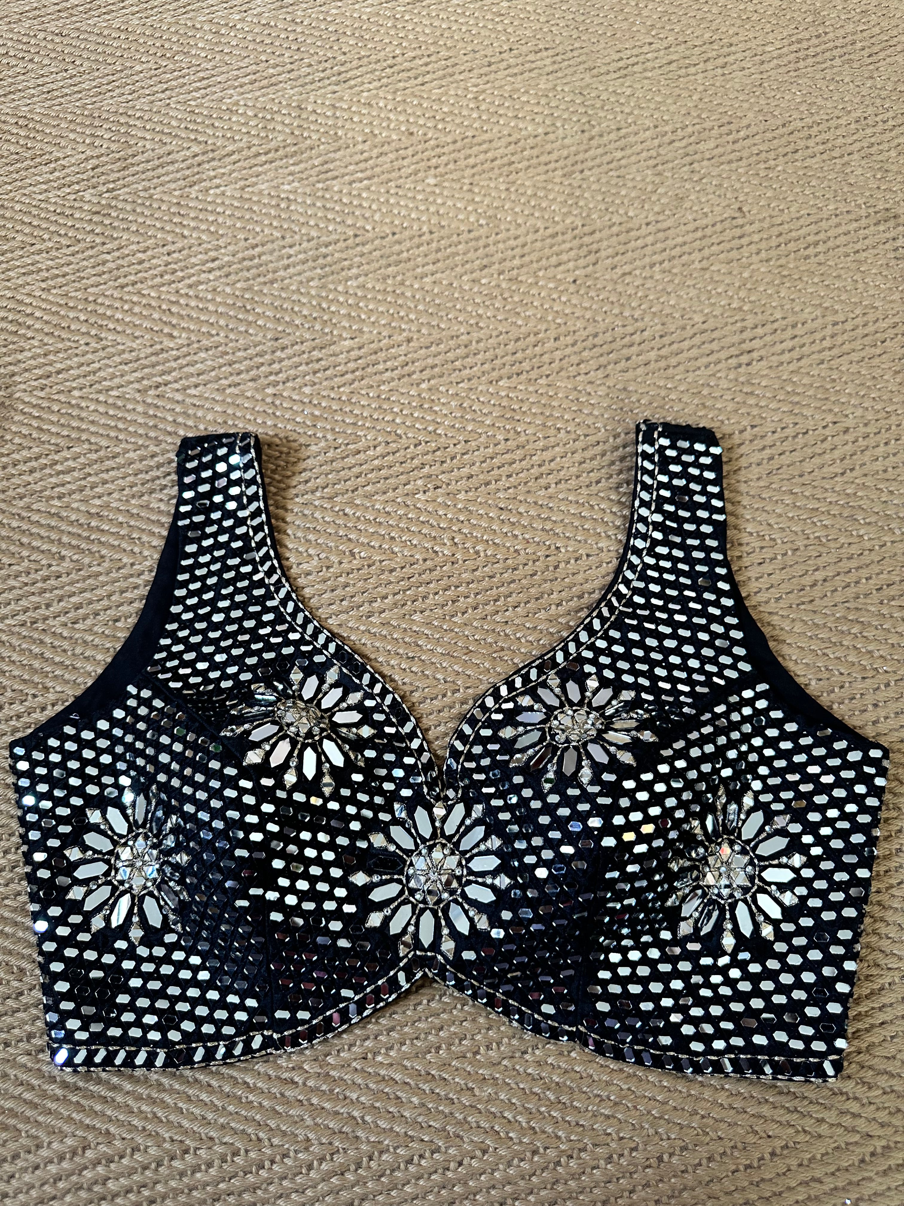 Black designer blouse with real mirror work