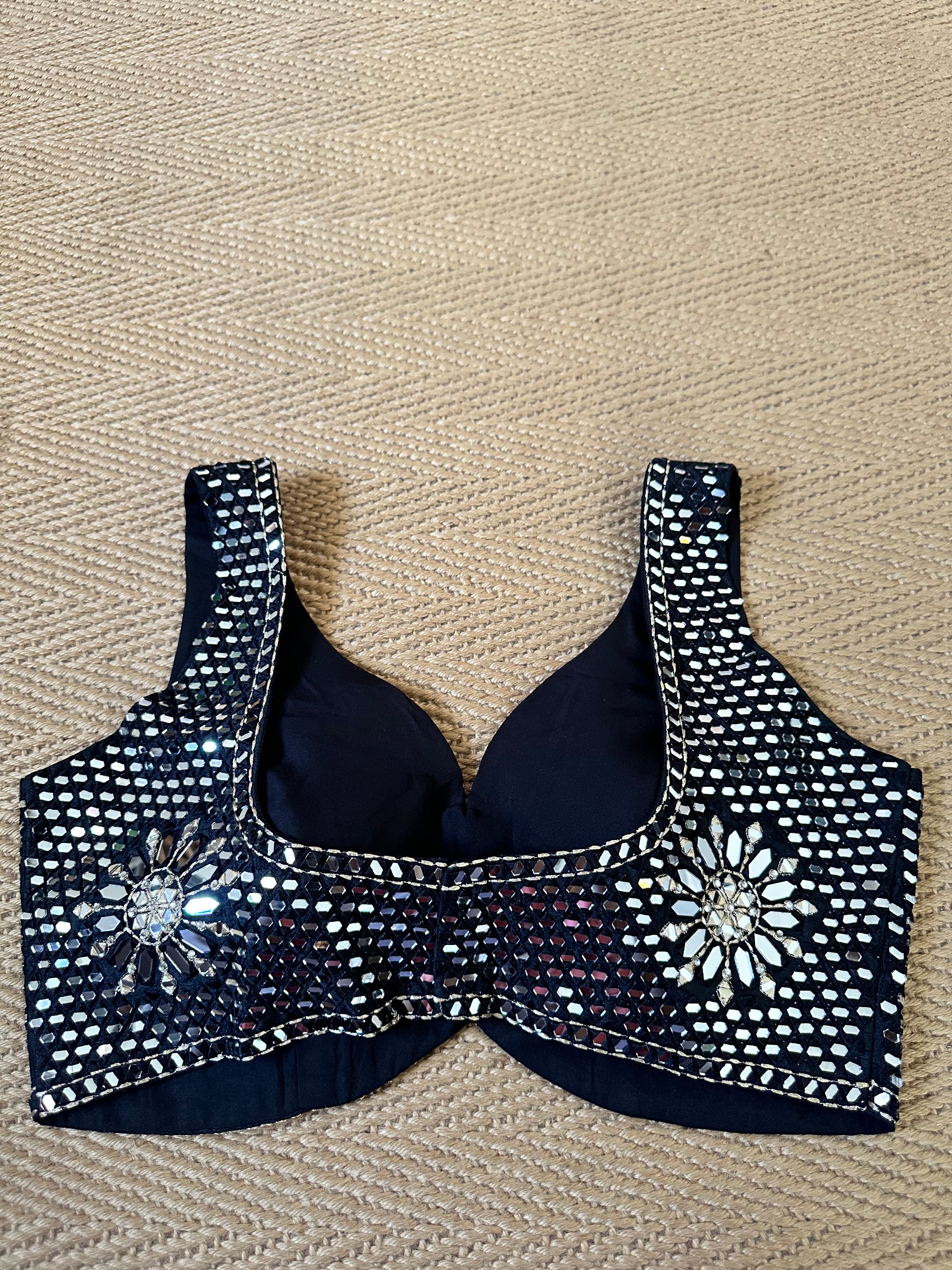 Black designer blouse with real mirror work