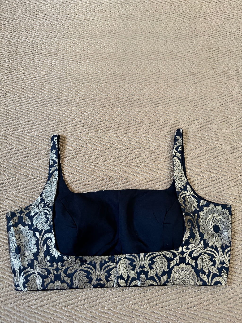Black banarsi brocade sleeveless blouse