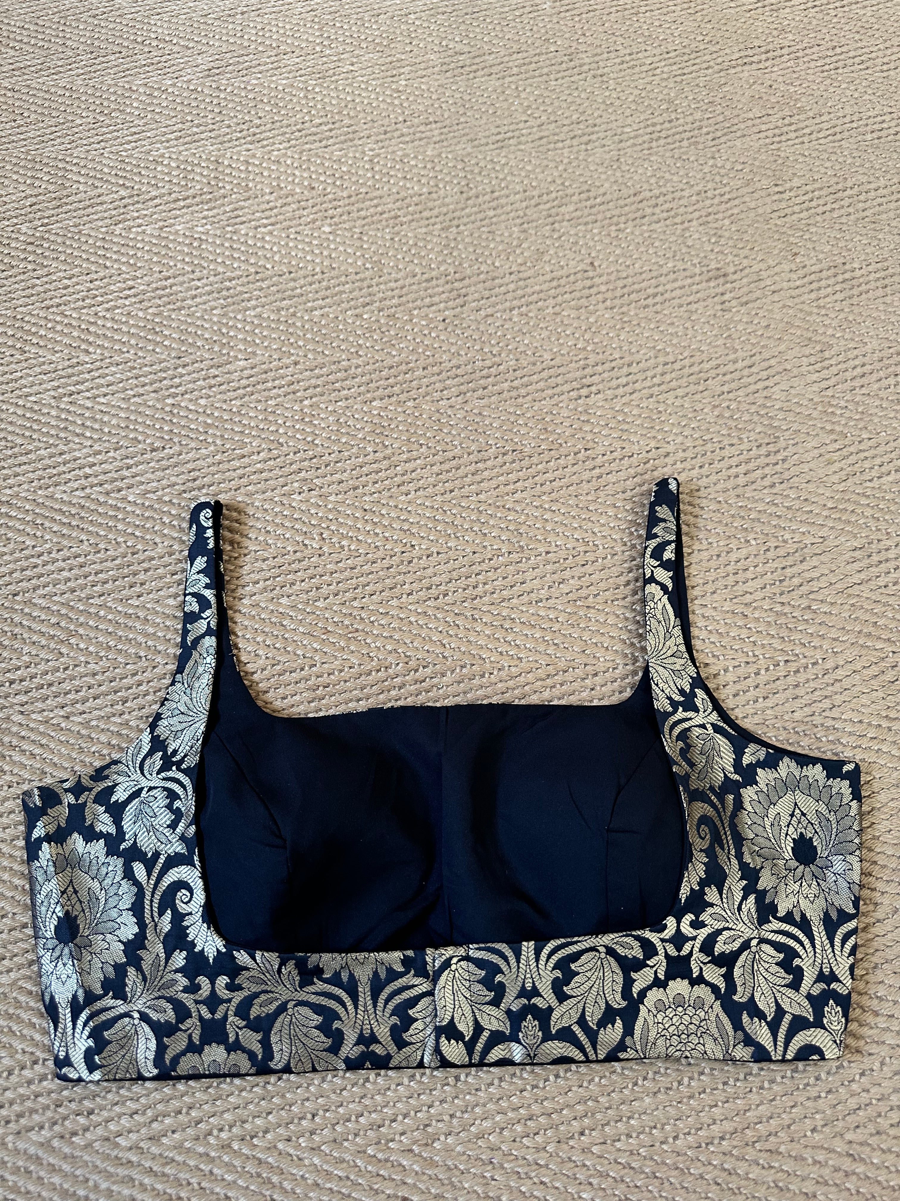 Black banarsi brocade sleeveless blouse