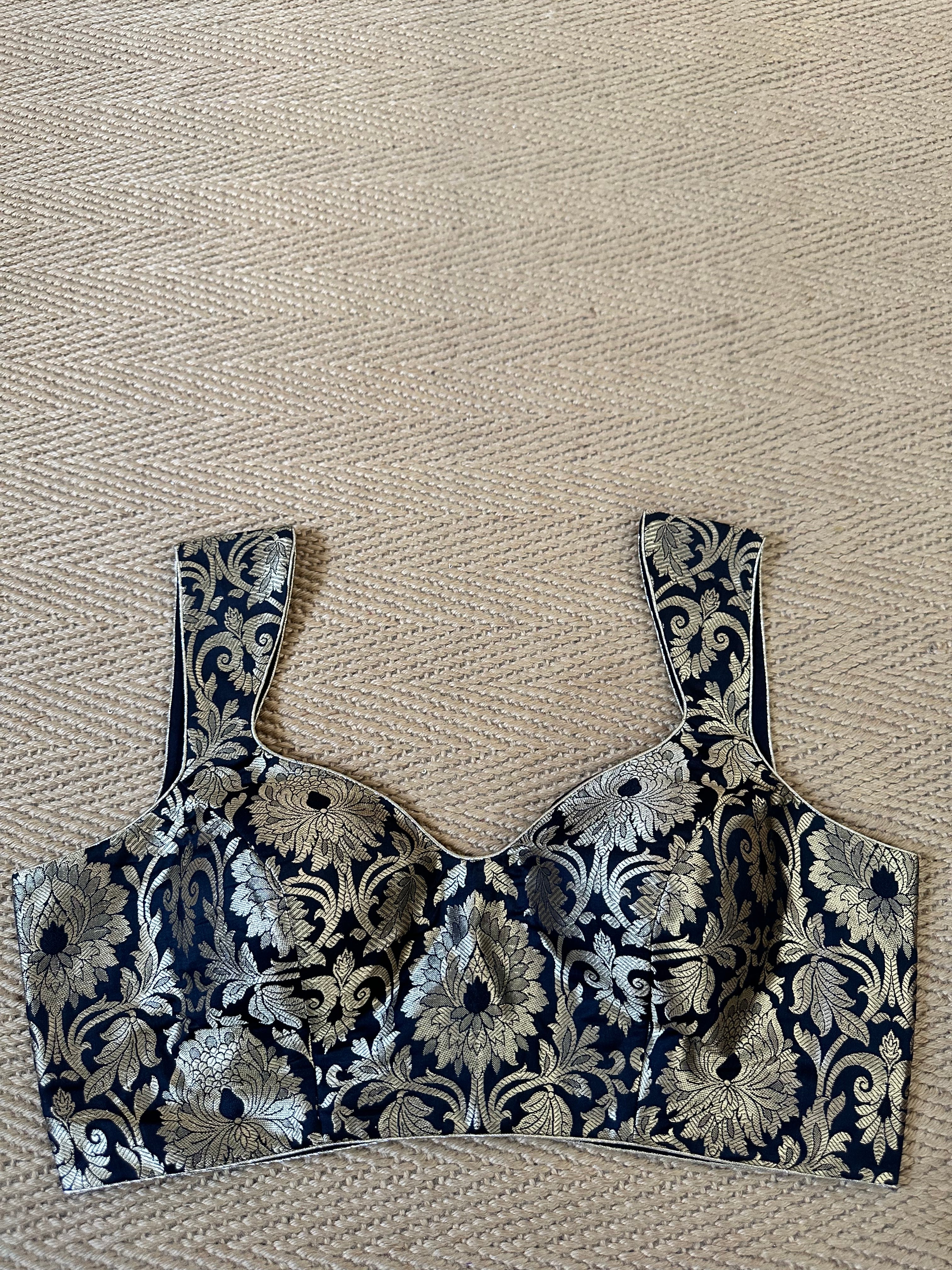 Black banarsi brocade sleeveless blouse