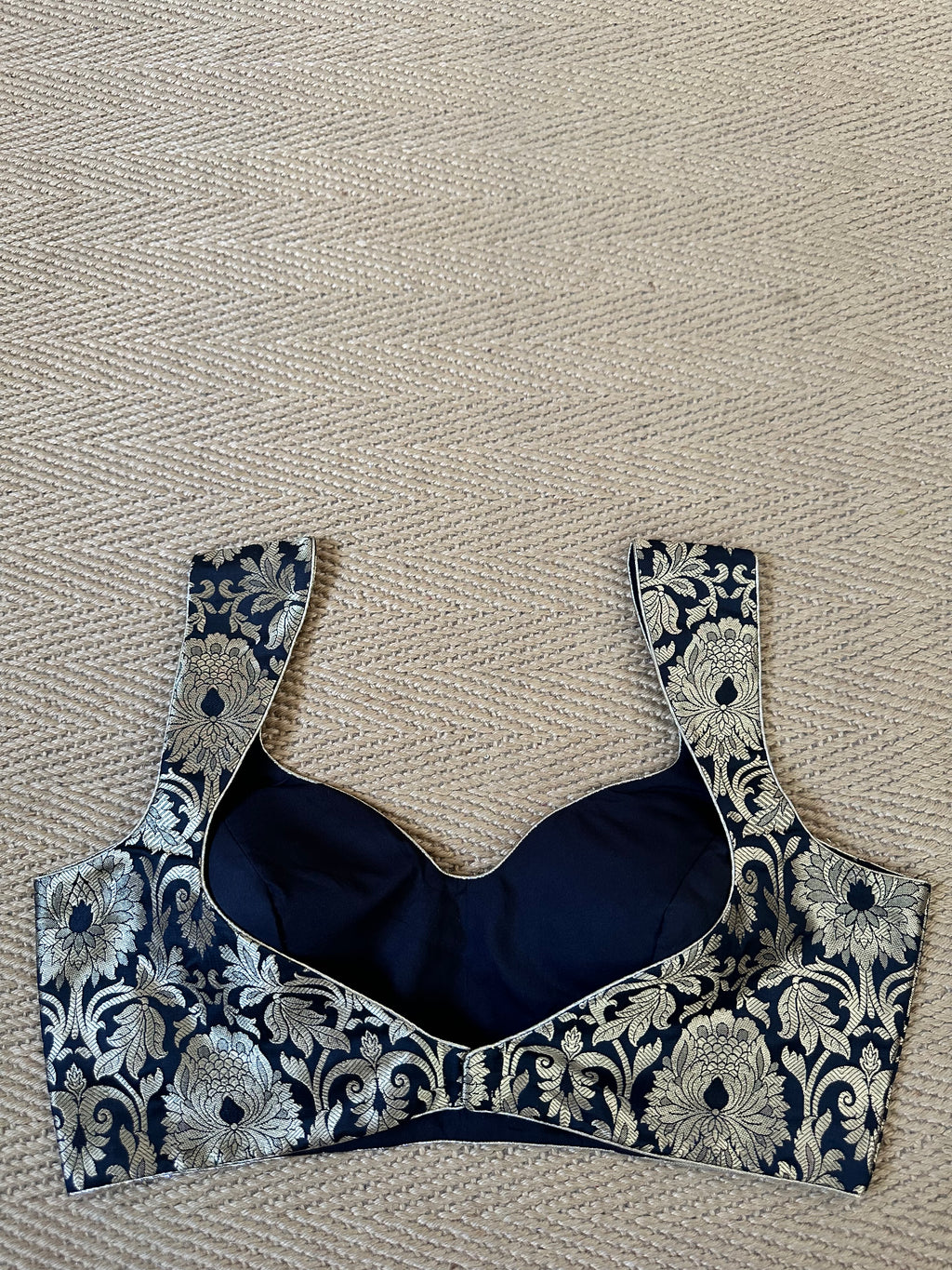 Black banarsi brocade sleeveless blouse