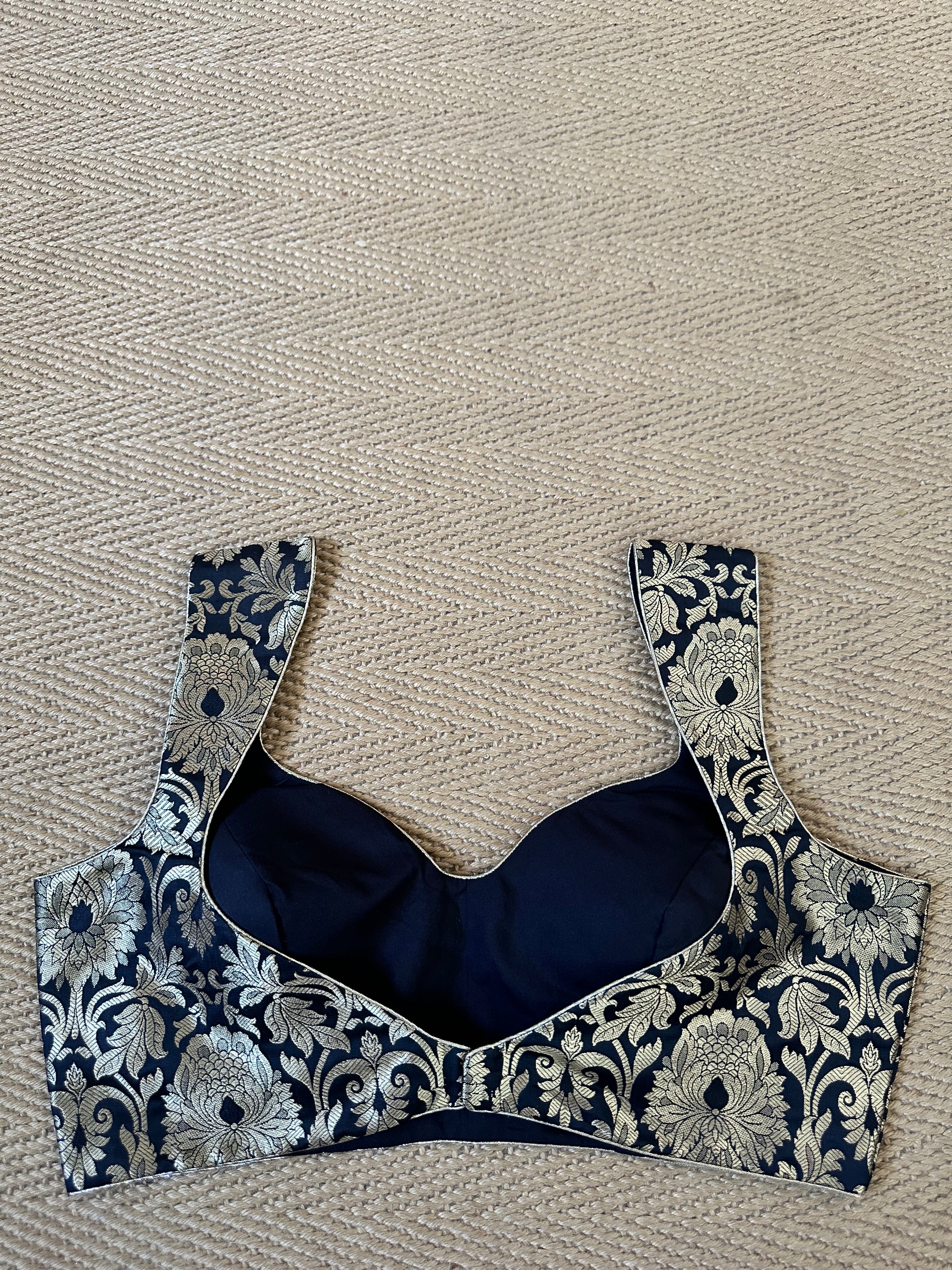 Black banarsi brocade sleeveless blouse