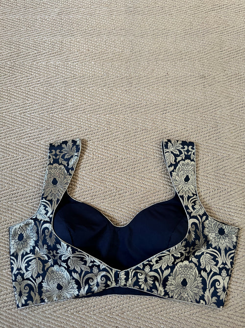 Black banarsi brocade sleeveless blouse