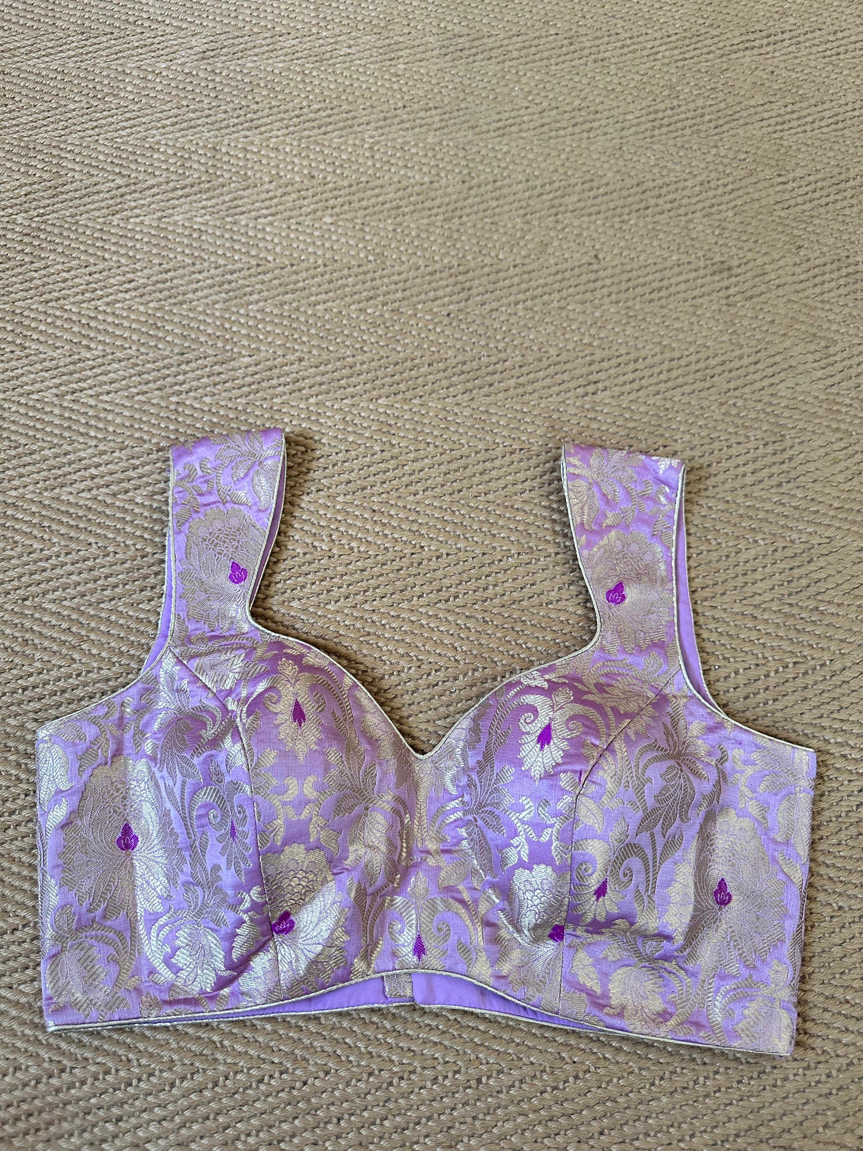 Lilac banarsi brocade sleeveless blouse