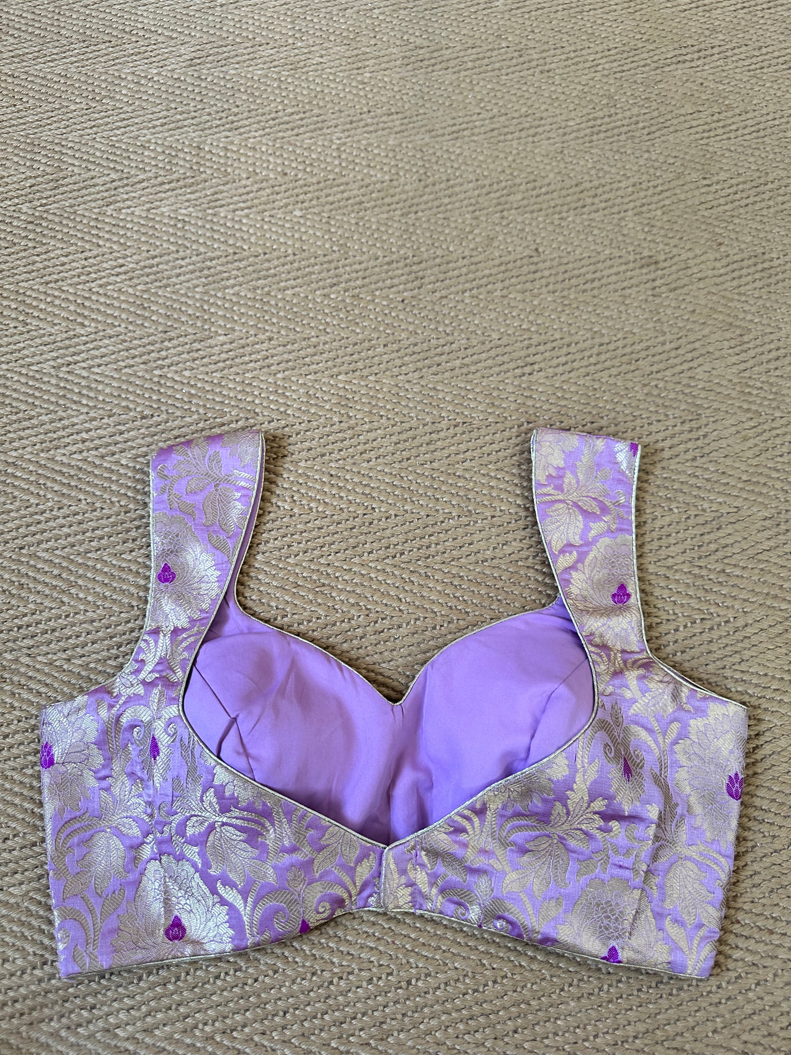 Lilac banarsi brocade sleeveless blouse