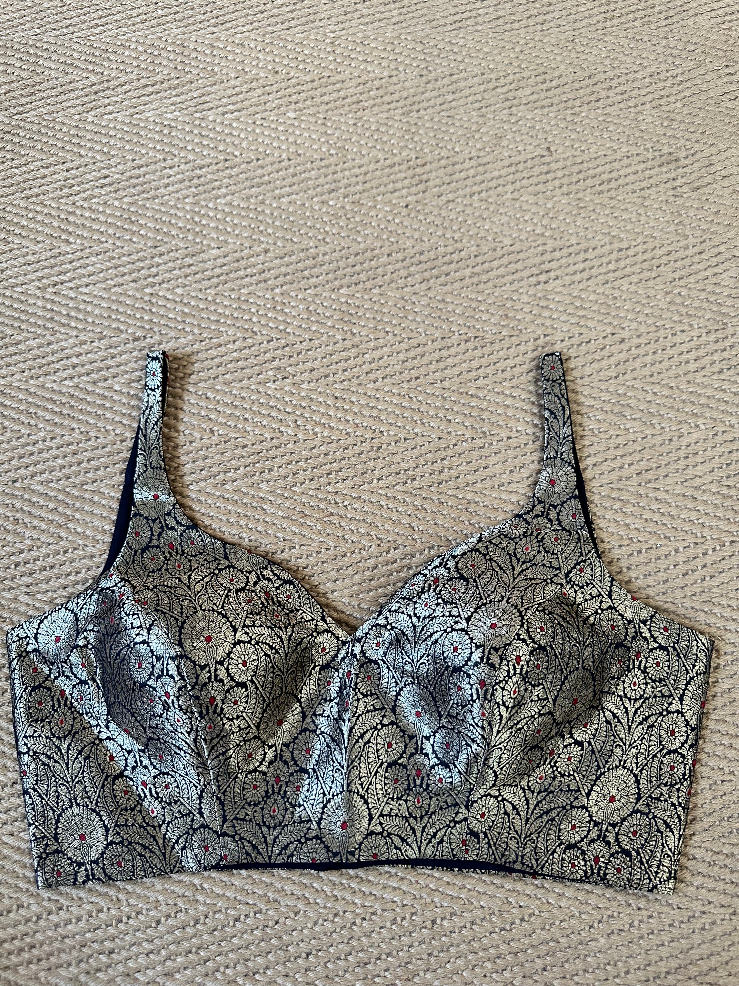 Black banarsi brocade sleeveless blouse
