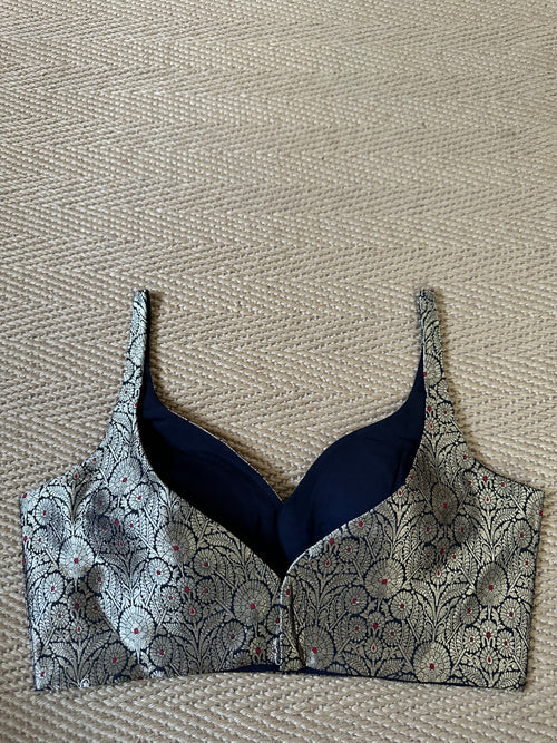Black banarsi brocade sleeveless blouse
