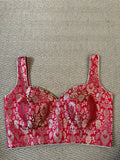 Red banarsi brocade sleeveless blouse