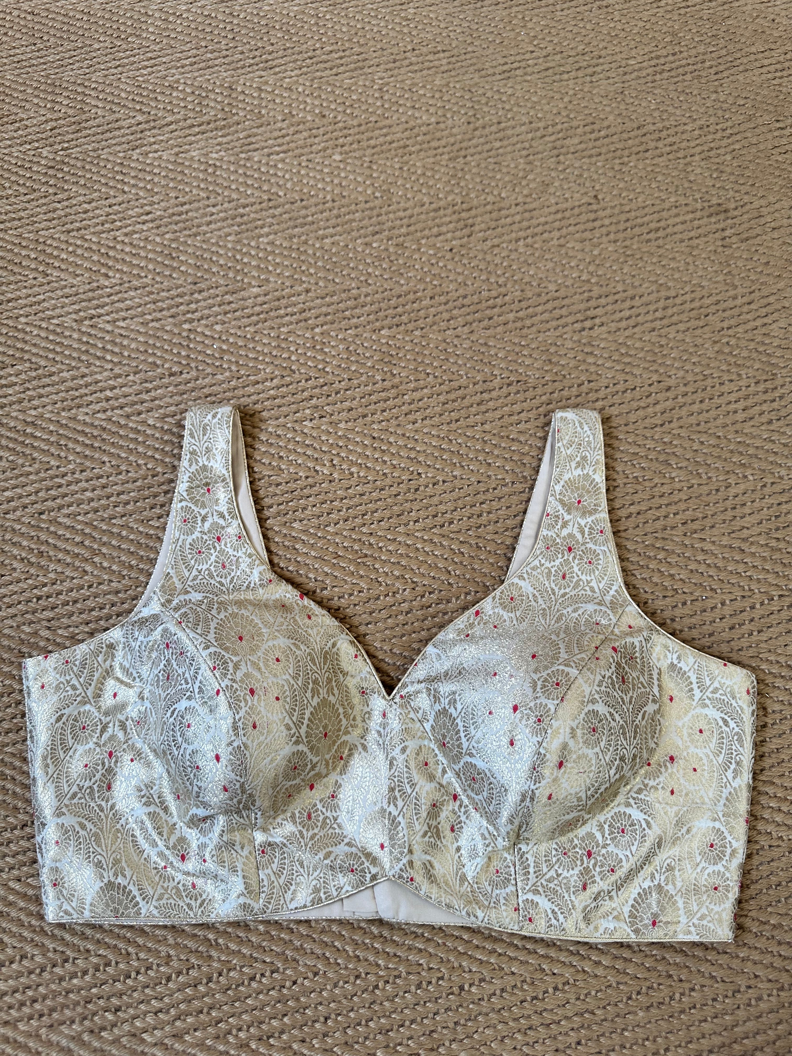 Gold banarsi brocade sleeveless blouse