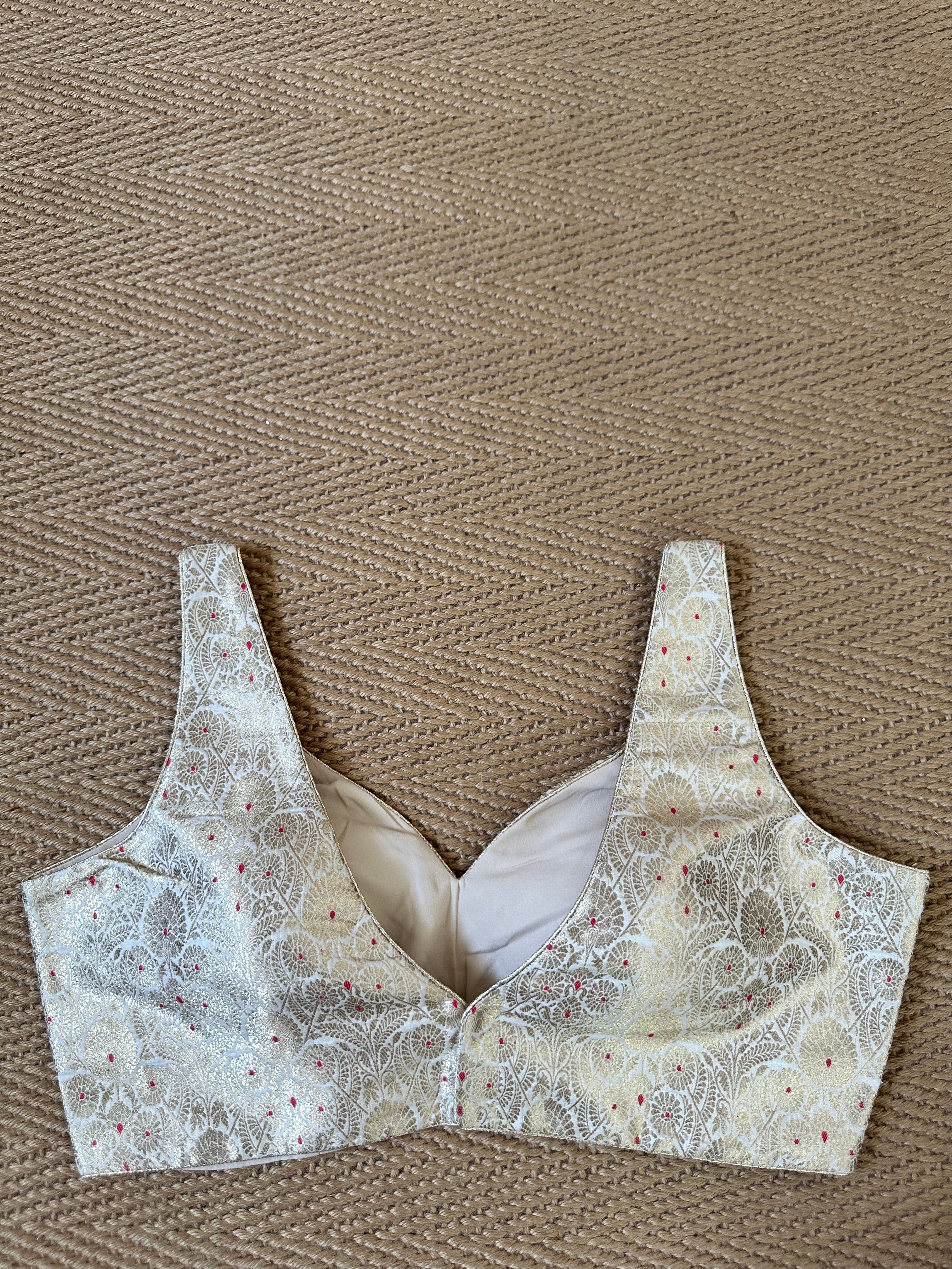 Gold banarsi brocade sleeveless blouse