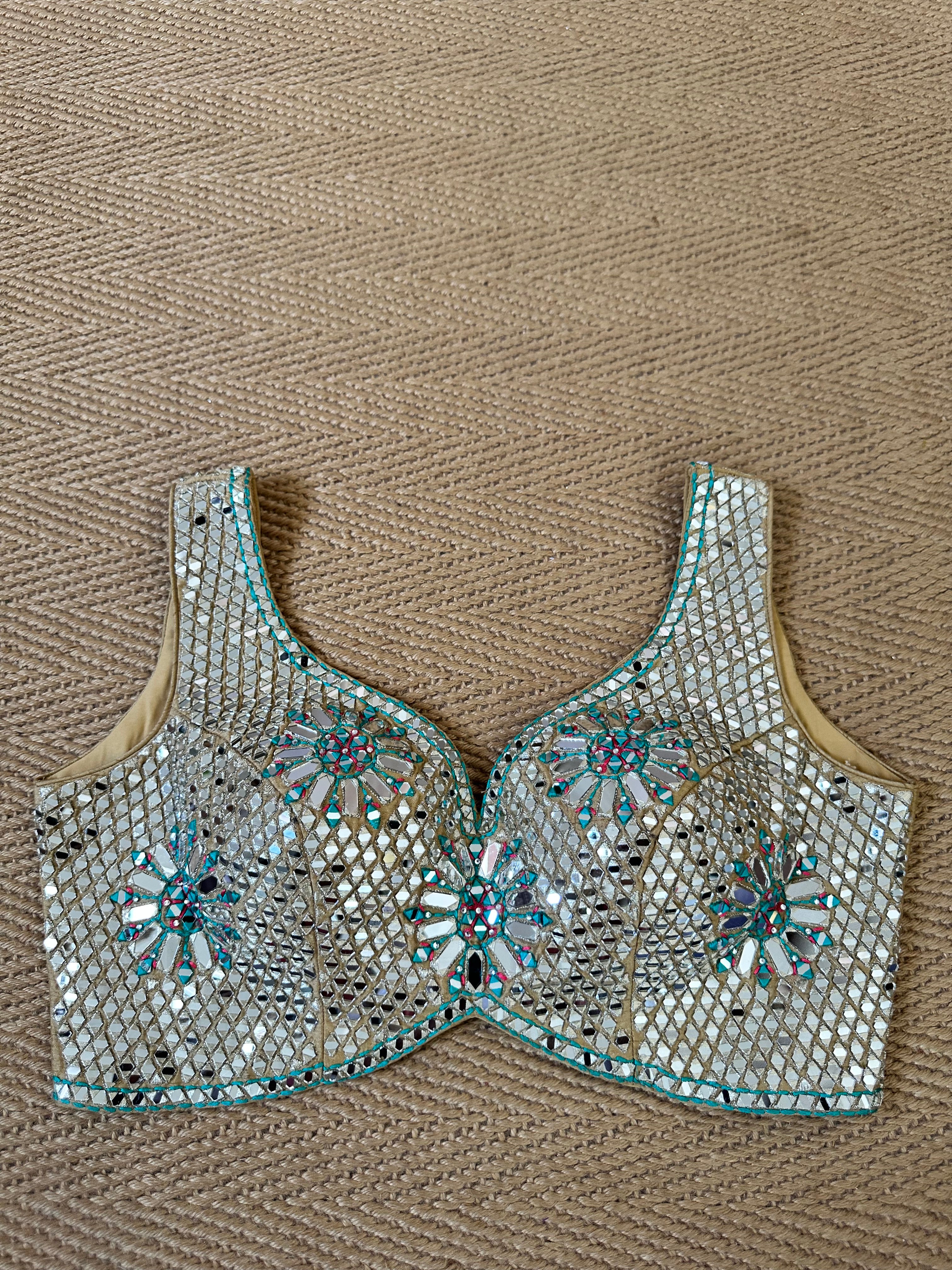 Gold designer blouse with real mirror work