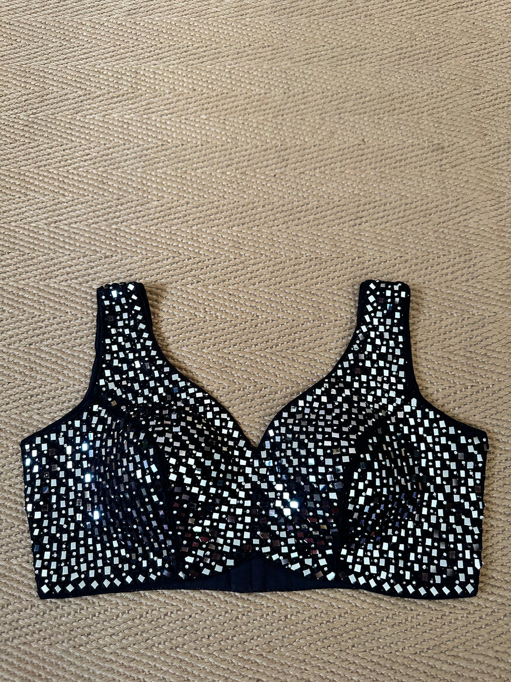 Black designer blouse with real mirror work