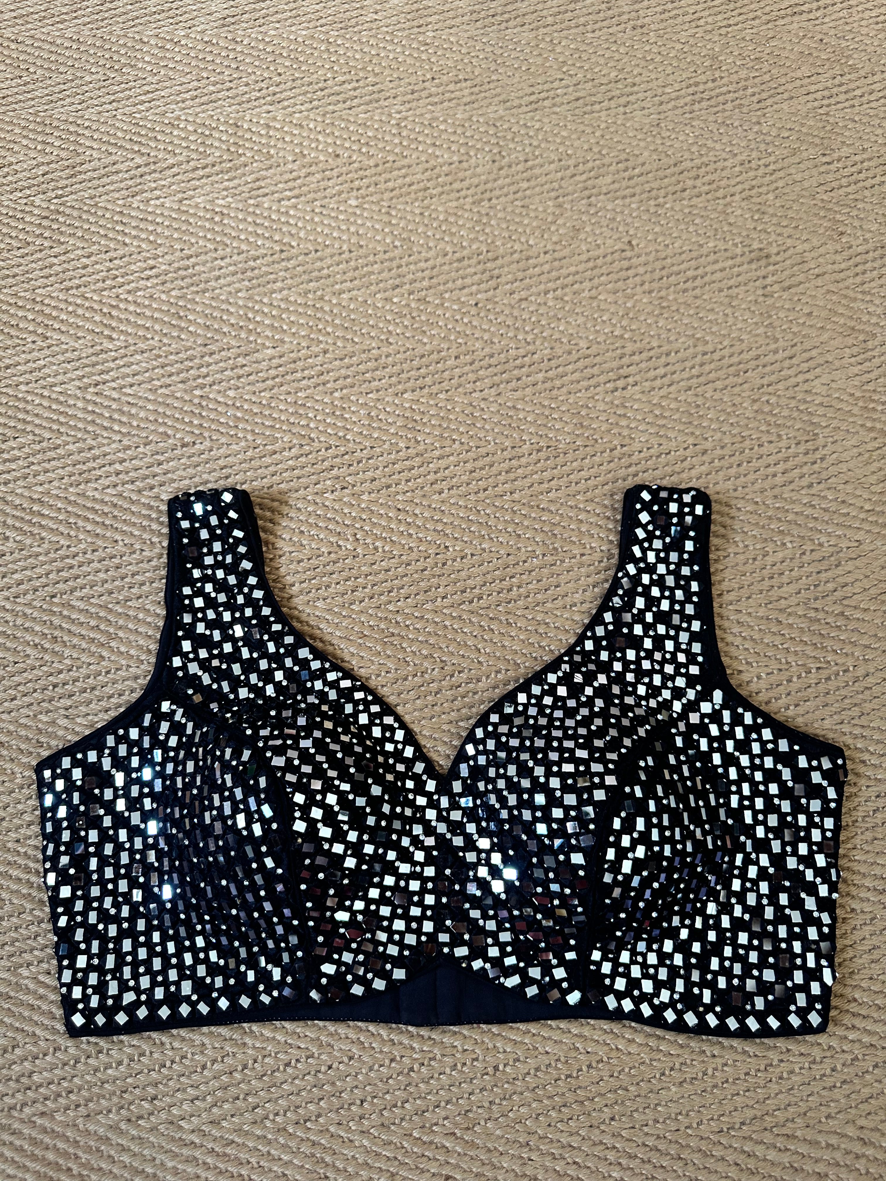 Black designer blouse with real mirror work