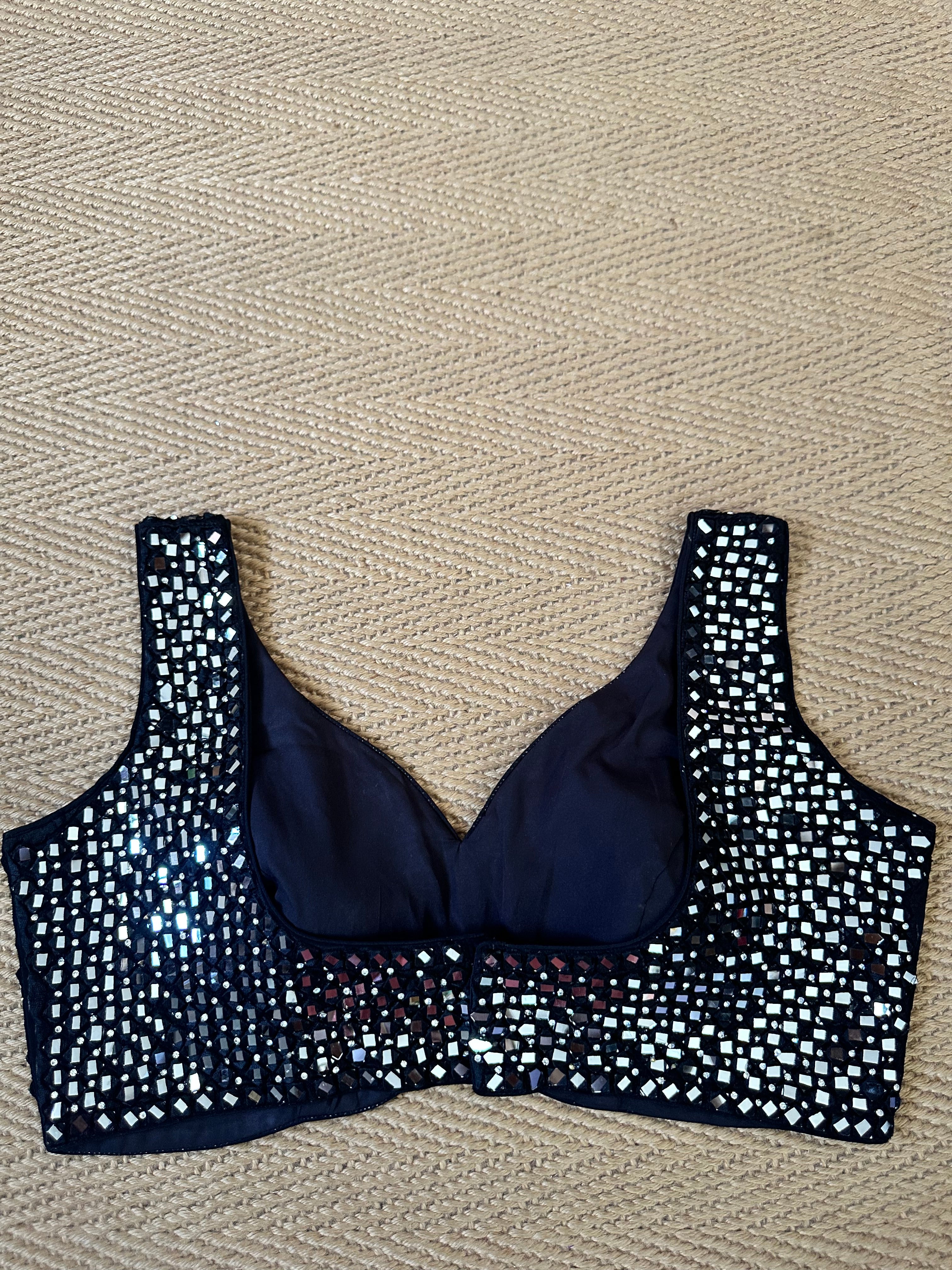 Black designer blouse with real mirror work