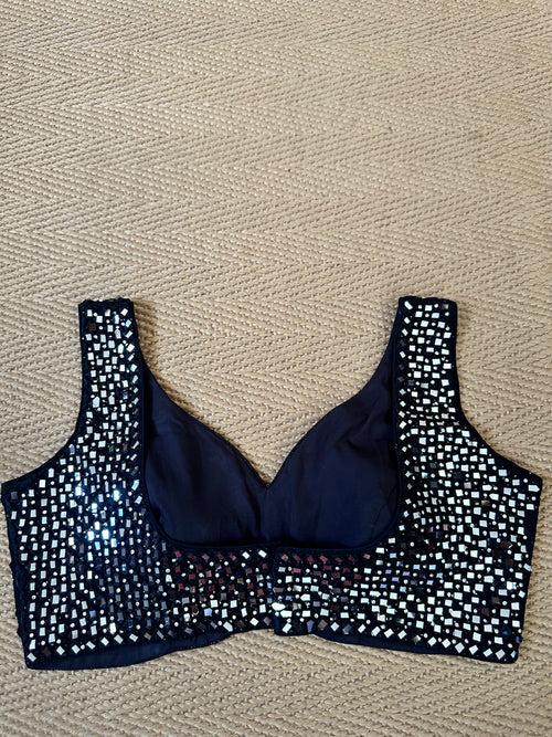 Black designer blouse with real mirror work