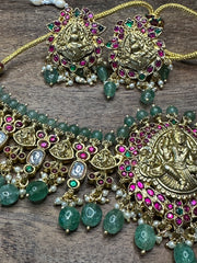 Nakshi lakshmi necklace with Kundan, kemp stone and earring