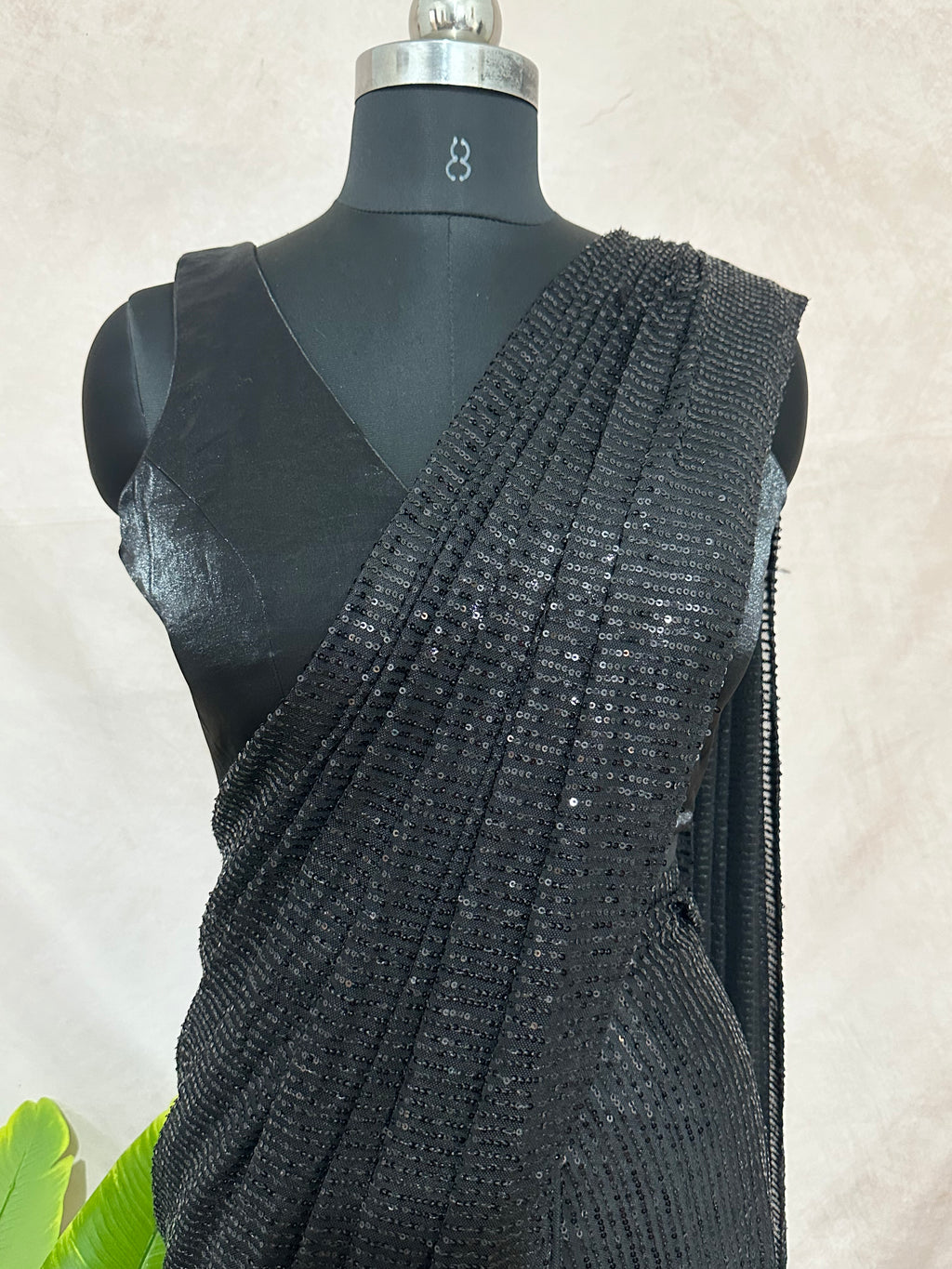 Ready made pre pleated Black sequins saree with designer blouse