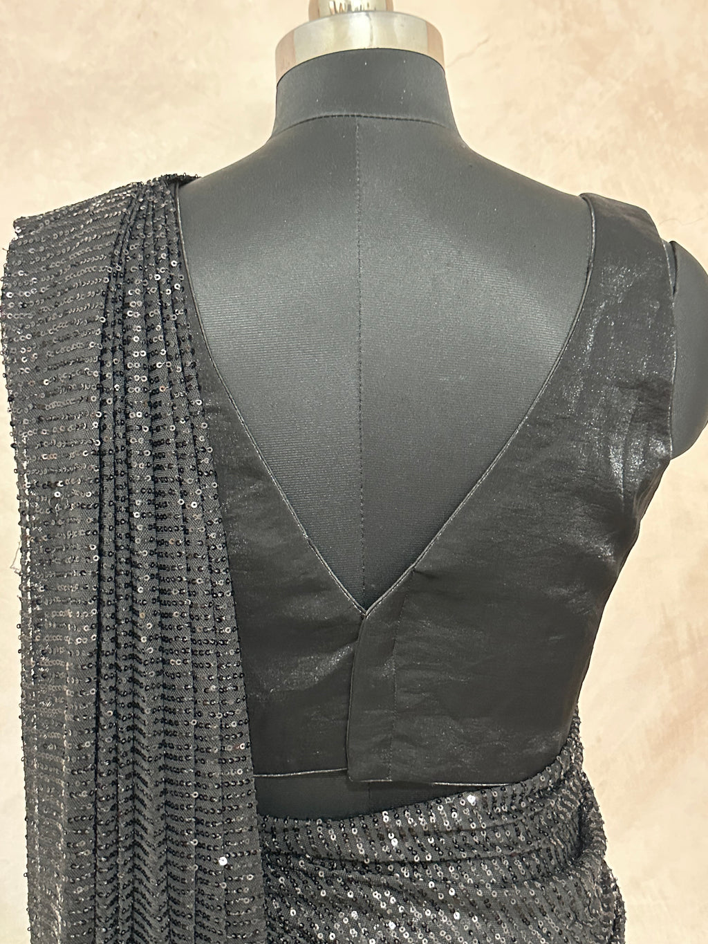 Ready made pre pleated Black sequins saree with designer blouse