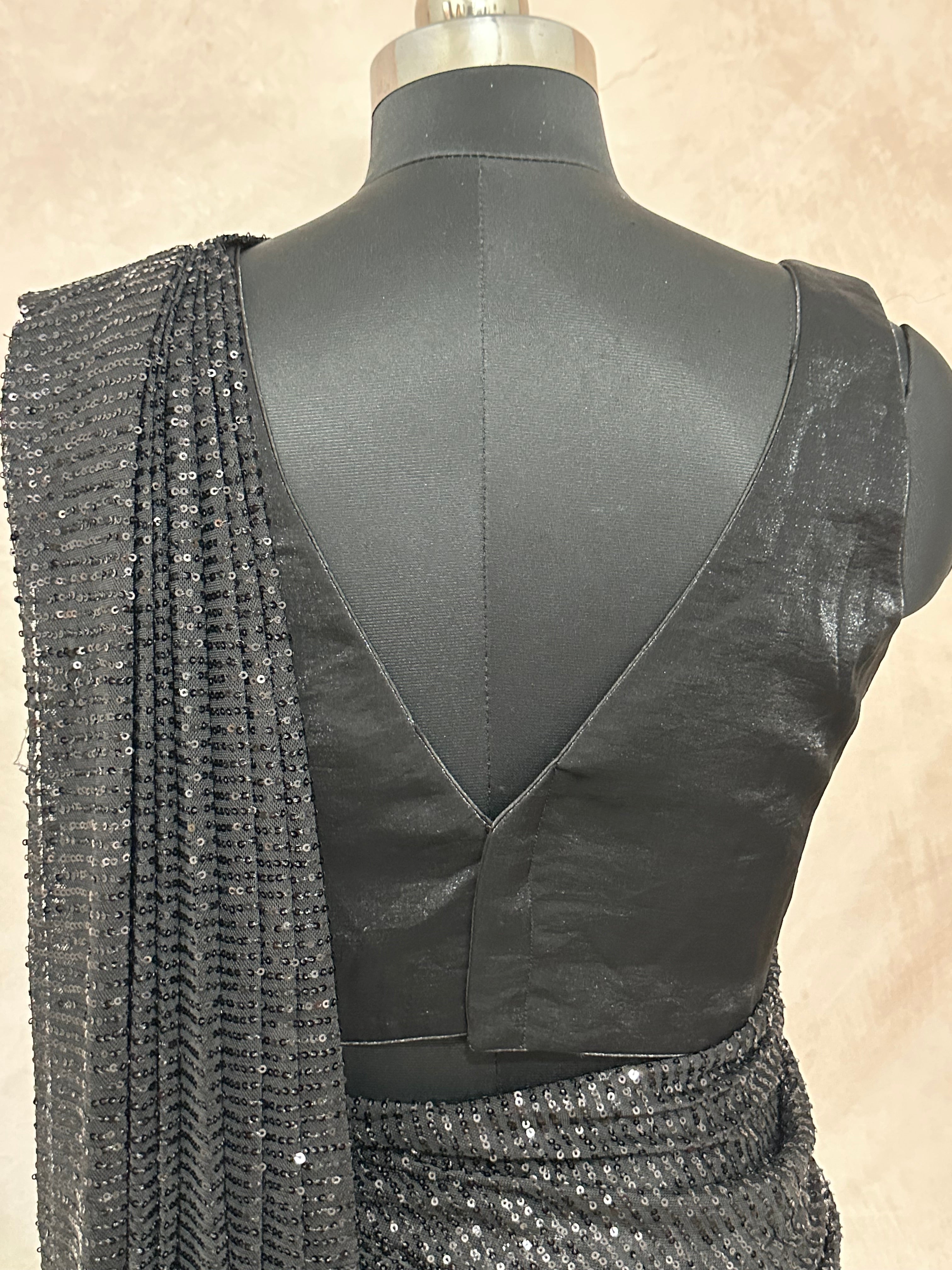 Ready made pre pleated Black sequins saree with designer blouse