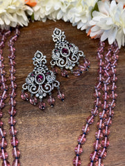 Victorian finish pendent with 3 layer pink beads and earring