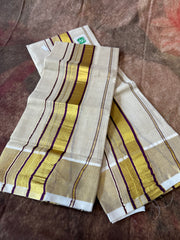 Tissue set mundu with maroon borders