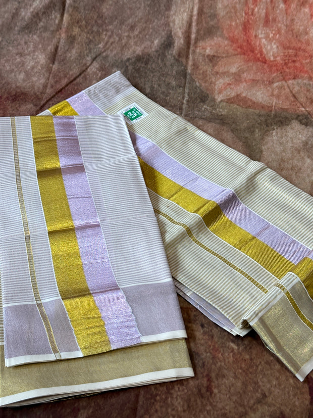 Set mundu with gold and rose gold zari