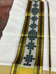 Set mundu with black thread and gold border