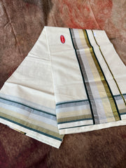 Set saree with gold silver and green border