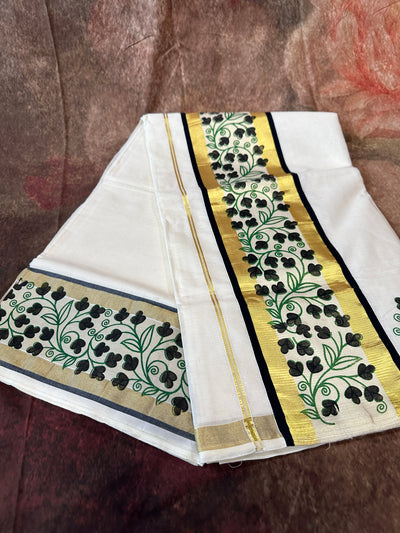 Set saree with gold and black border with block printed border