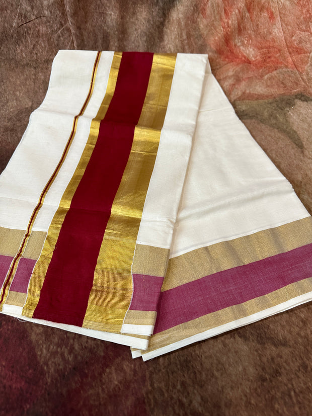 Set saree with maroon and gold border